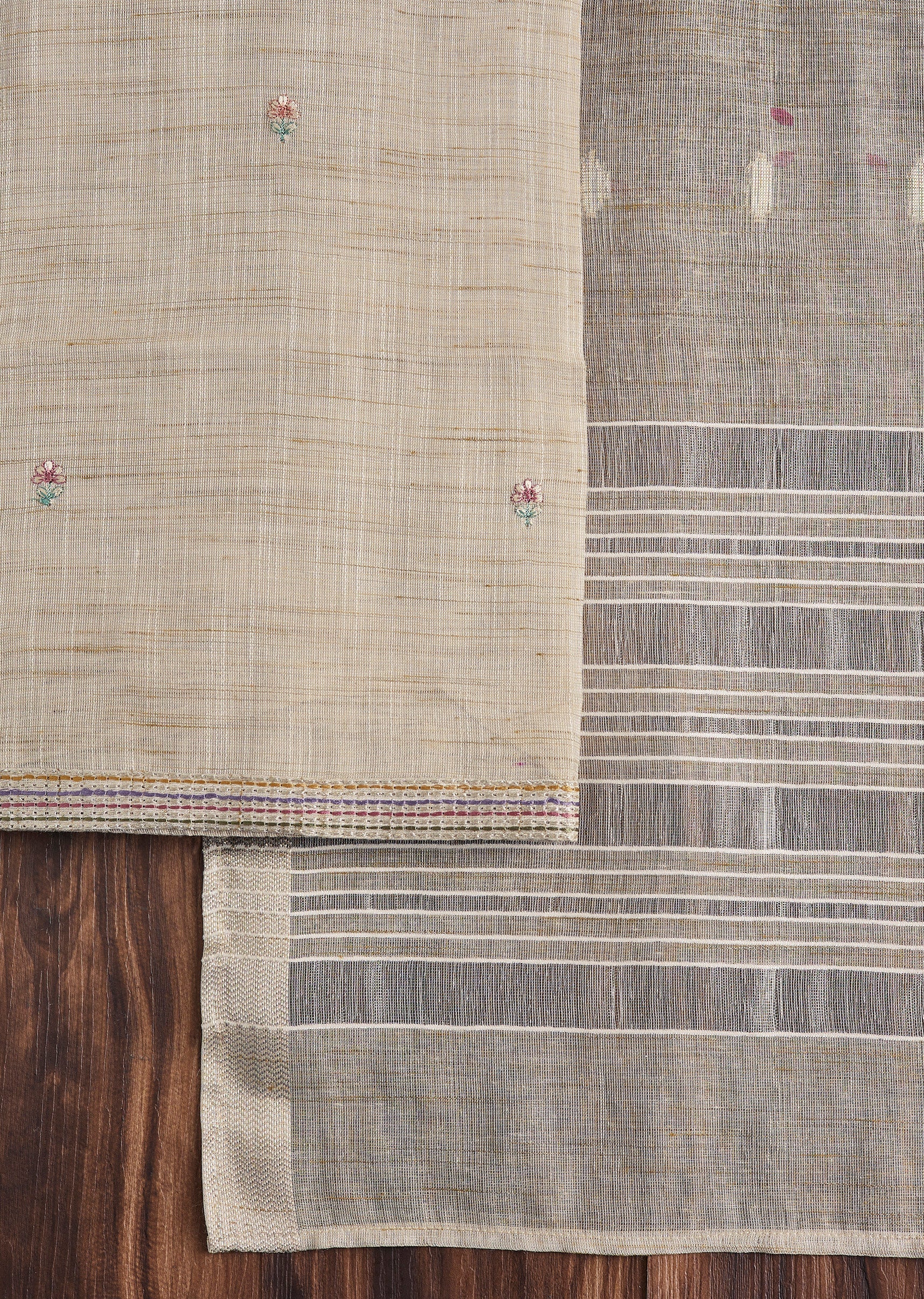 Ivory Linen Embroidered Unstitched Suit Set - Image 3