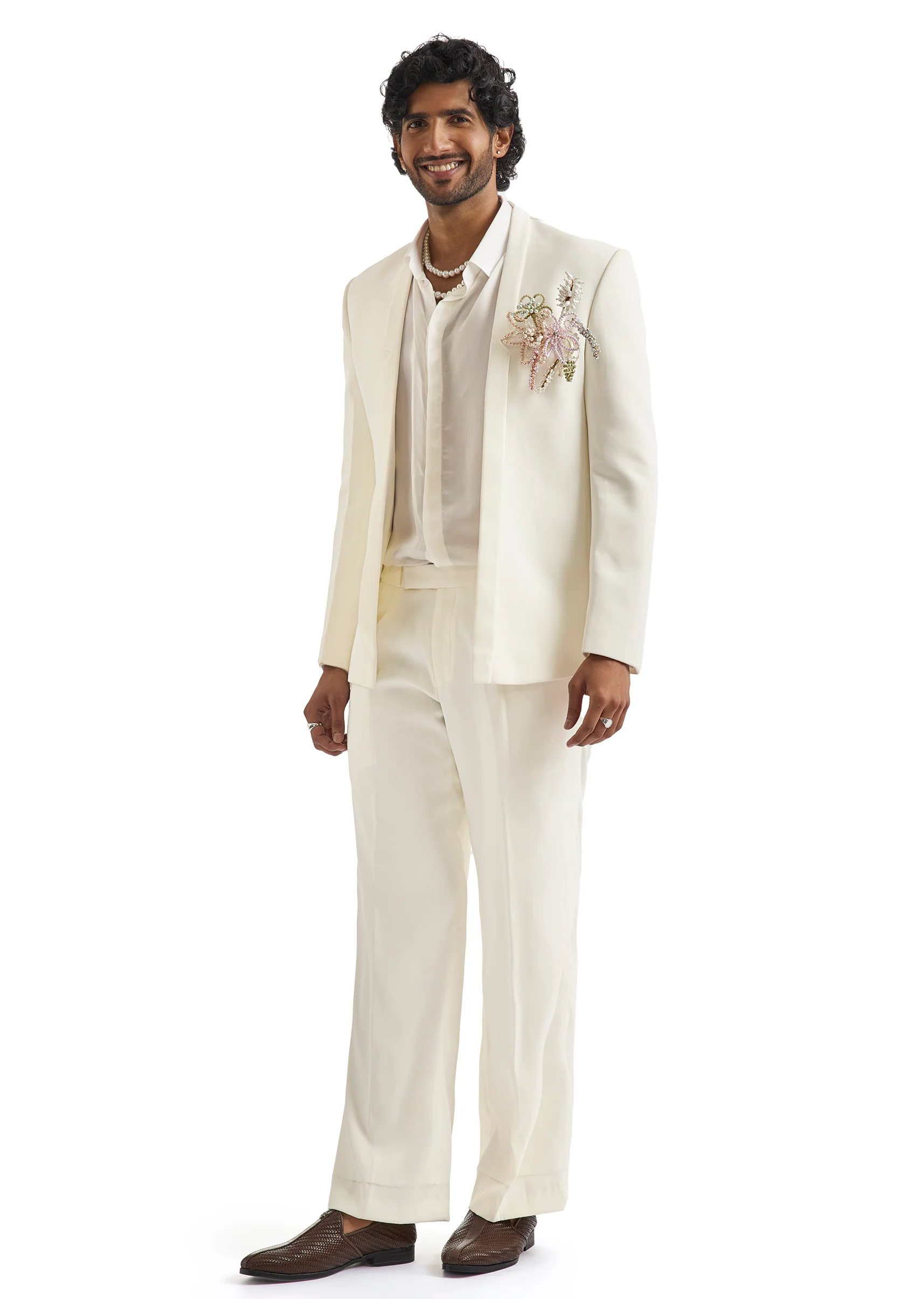 Ivory Pearl Embellished Tuxedo Set - Image 3