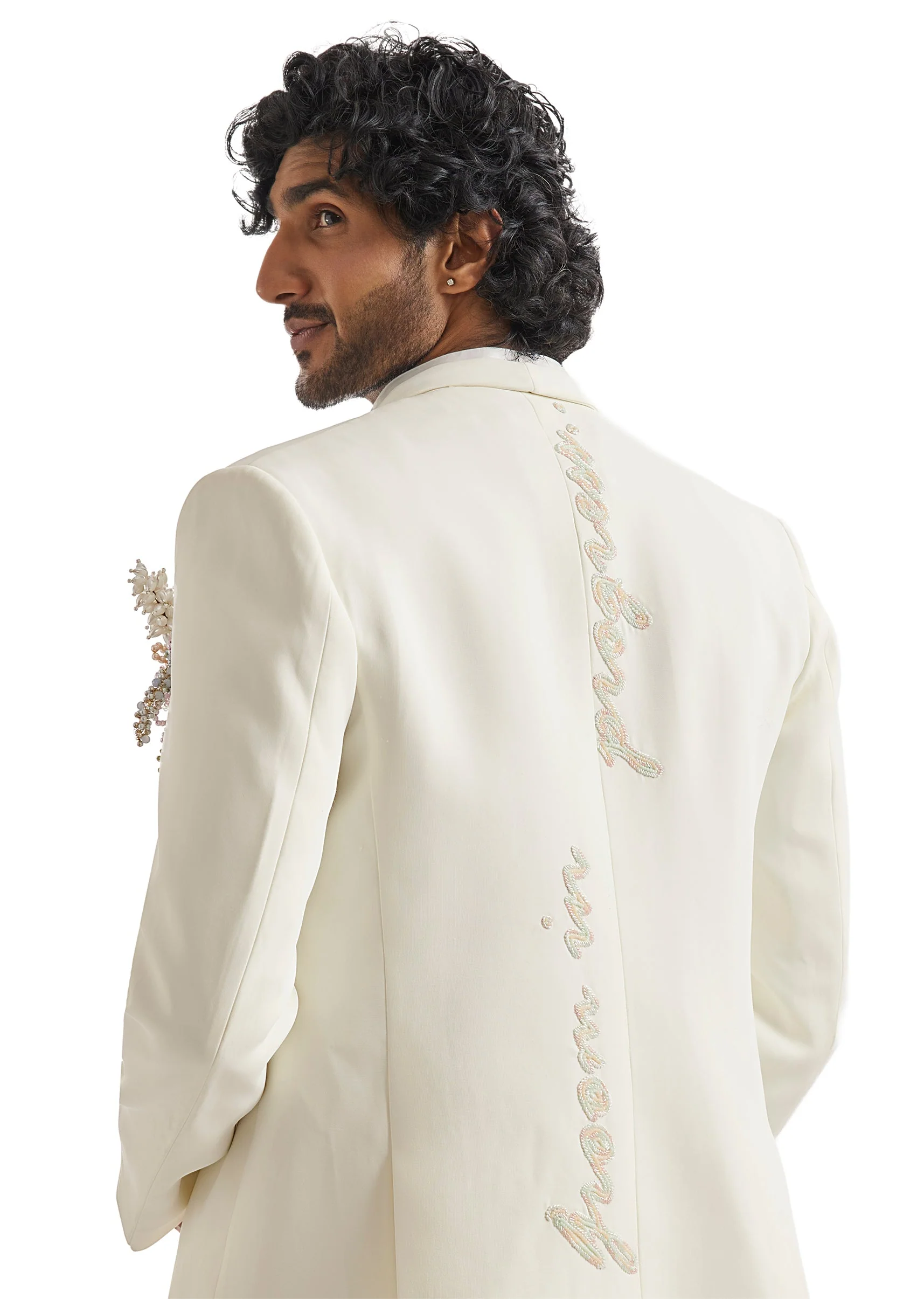 Ivory Pearl Embellished Tuxedo Set - Image 6