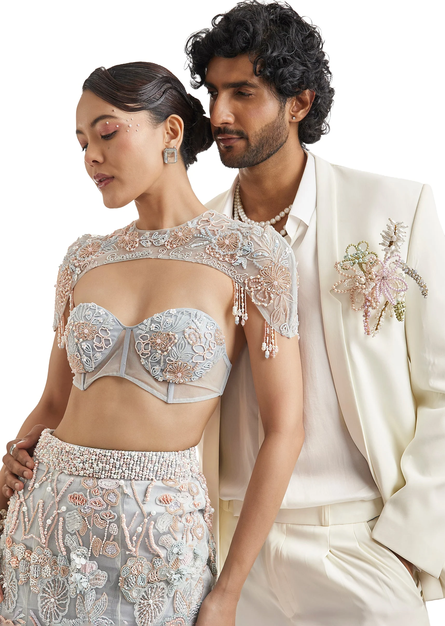 Ivory Pearl Embellished Tuxedo Set - Image 8