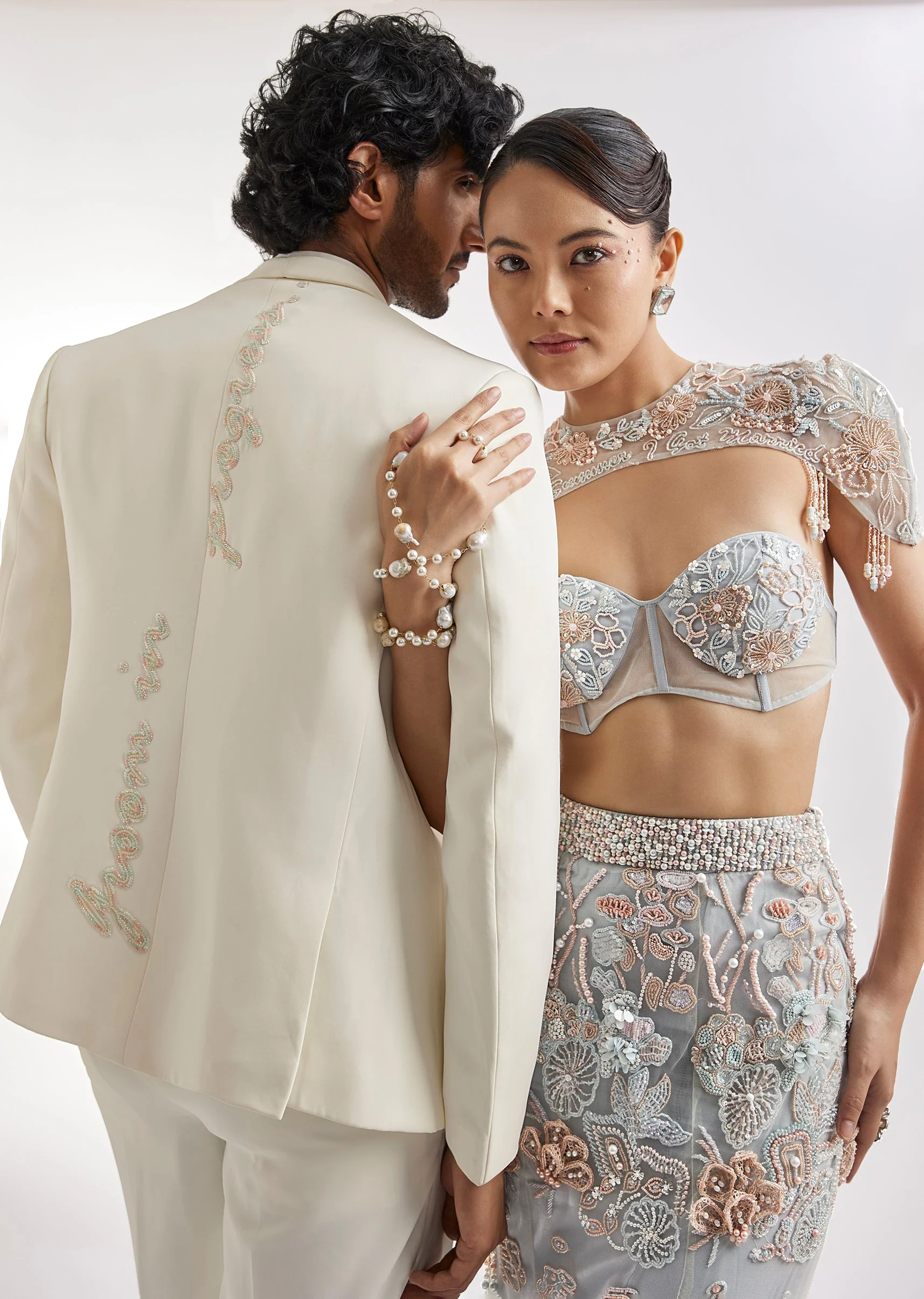 Ivory Pearl Embellished Tuxedo Set - Image 9