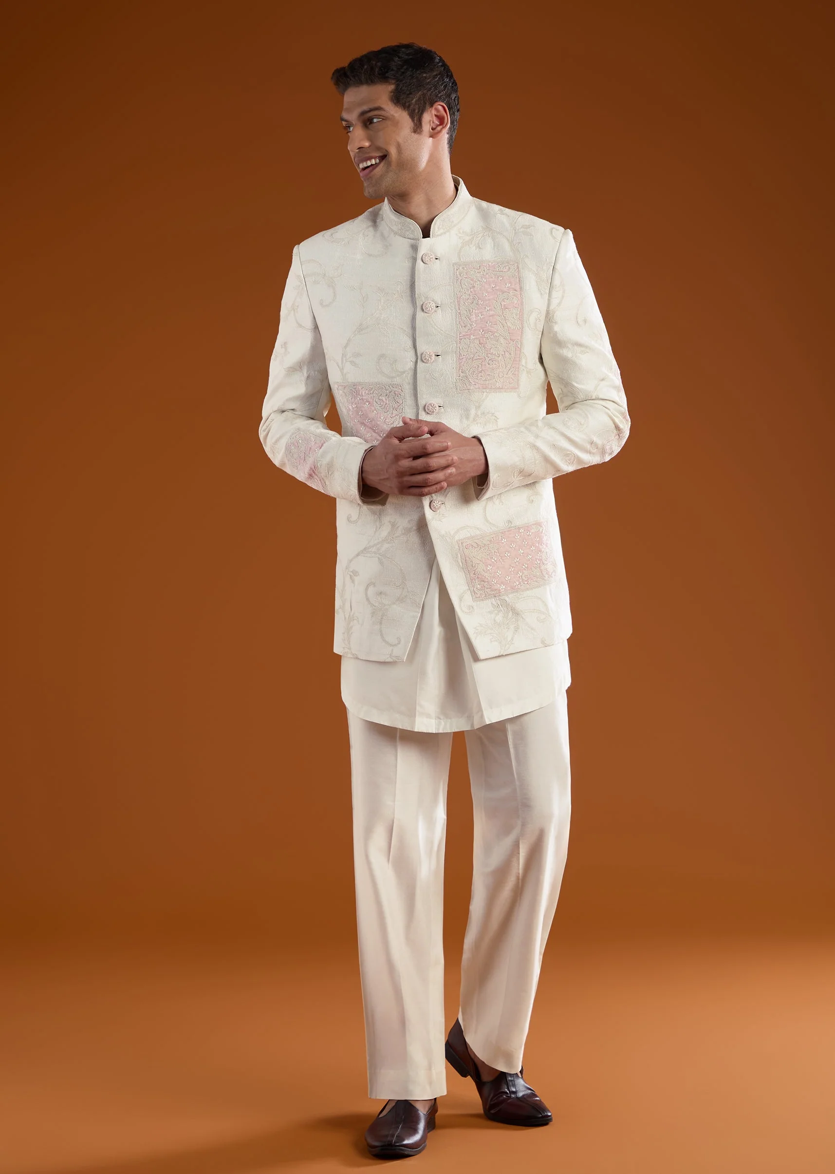 Ivory Rawsilk Indowestern Kurta Set with Dori Work - Image 3