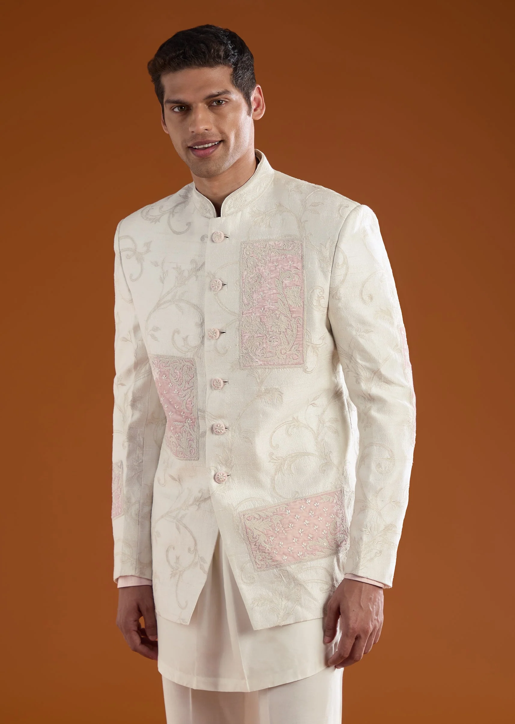 Ivory Rawsilk Indowestern Kurta Set with Dori Work - Image 4