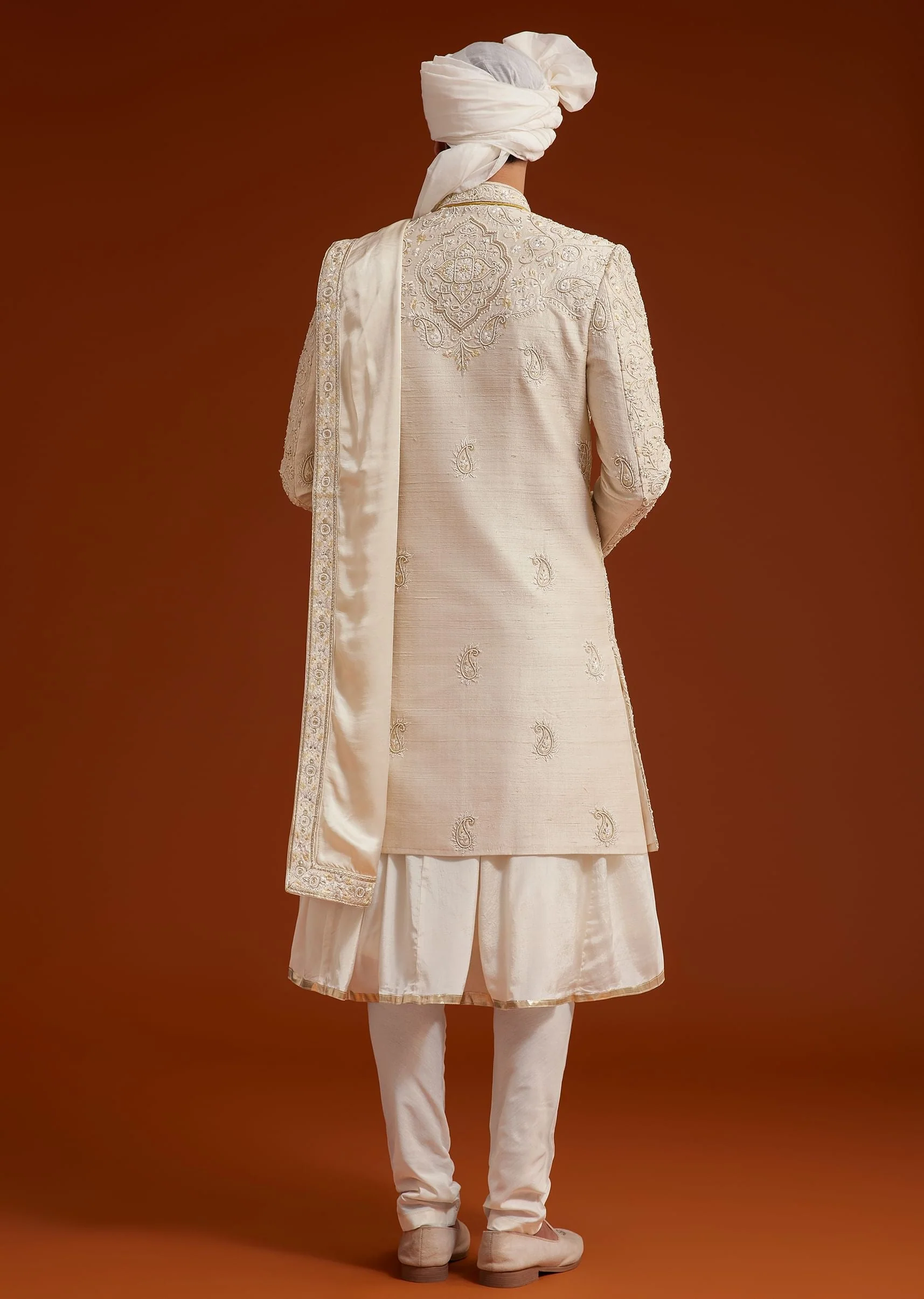 Ivory Sherwani Set With Zardosi And Butti Work - Image 6