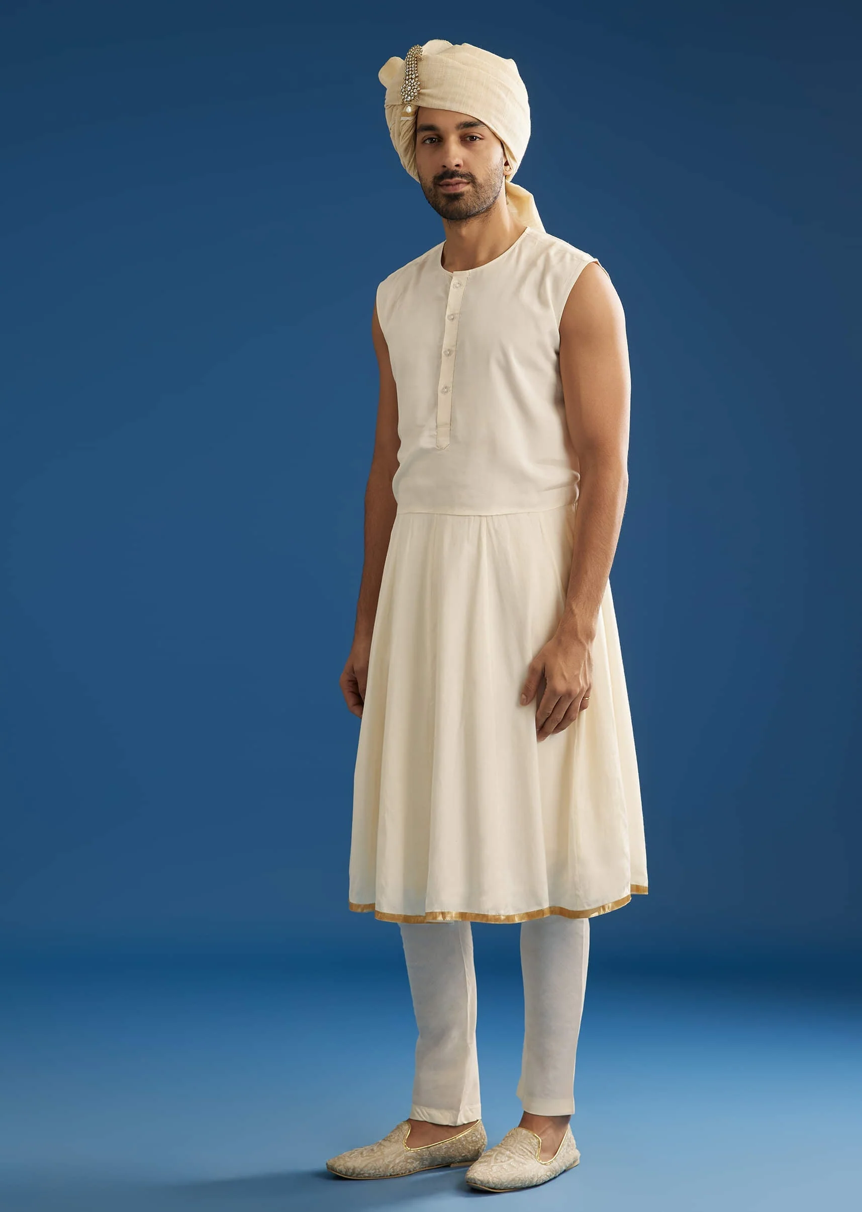 Ivory Silk Groom Sherwani Set With Dori And Zardosi Embroidery - Image 6