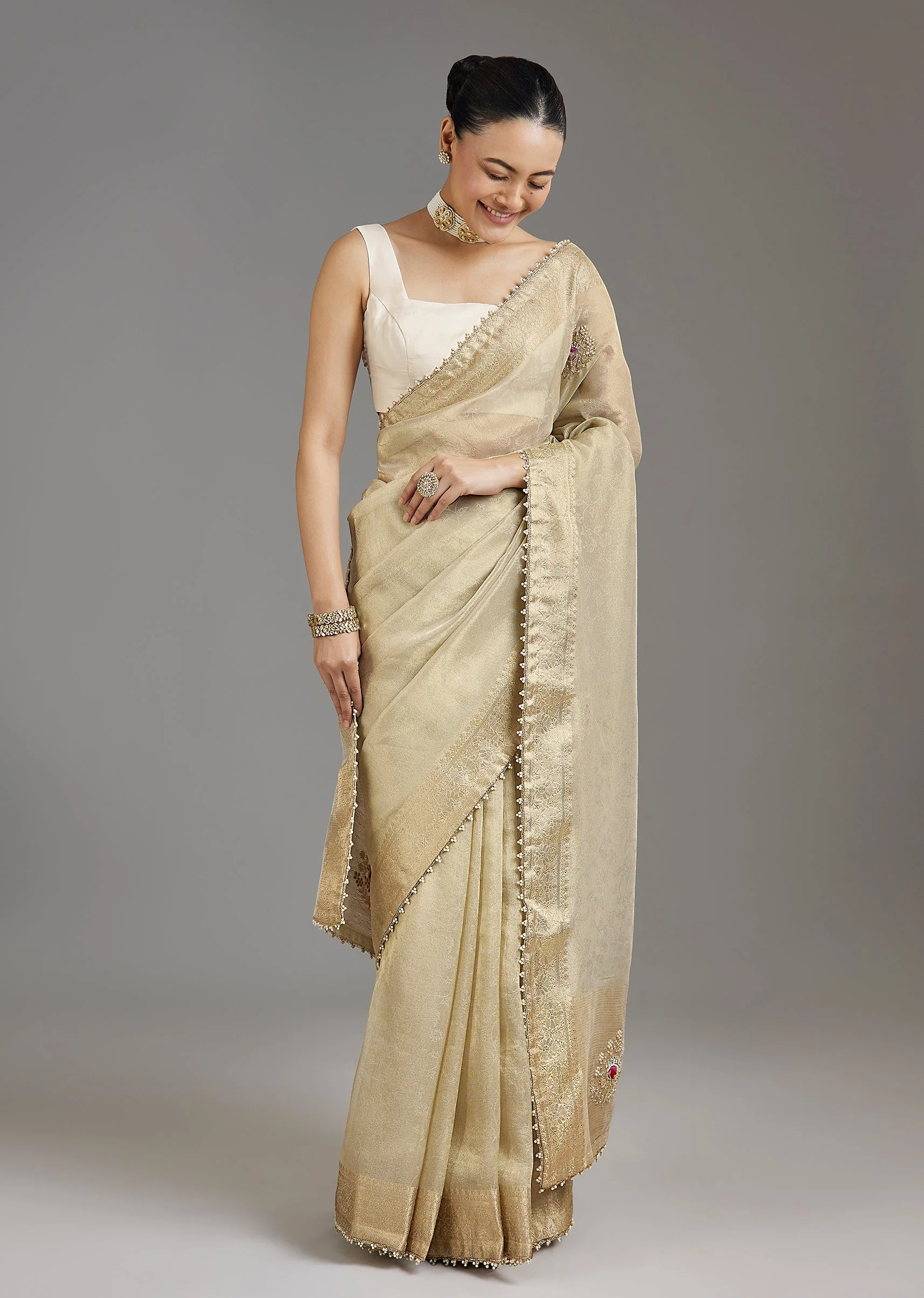 Ivory Tissue Saree - Image 3