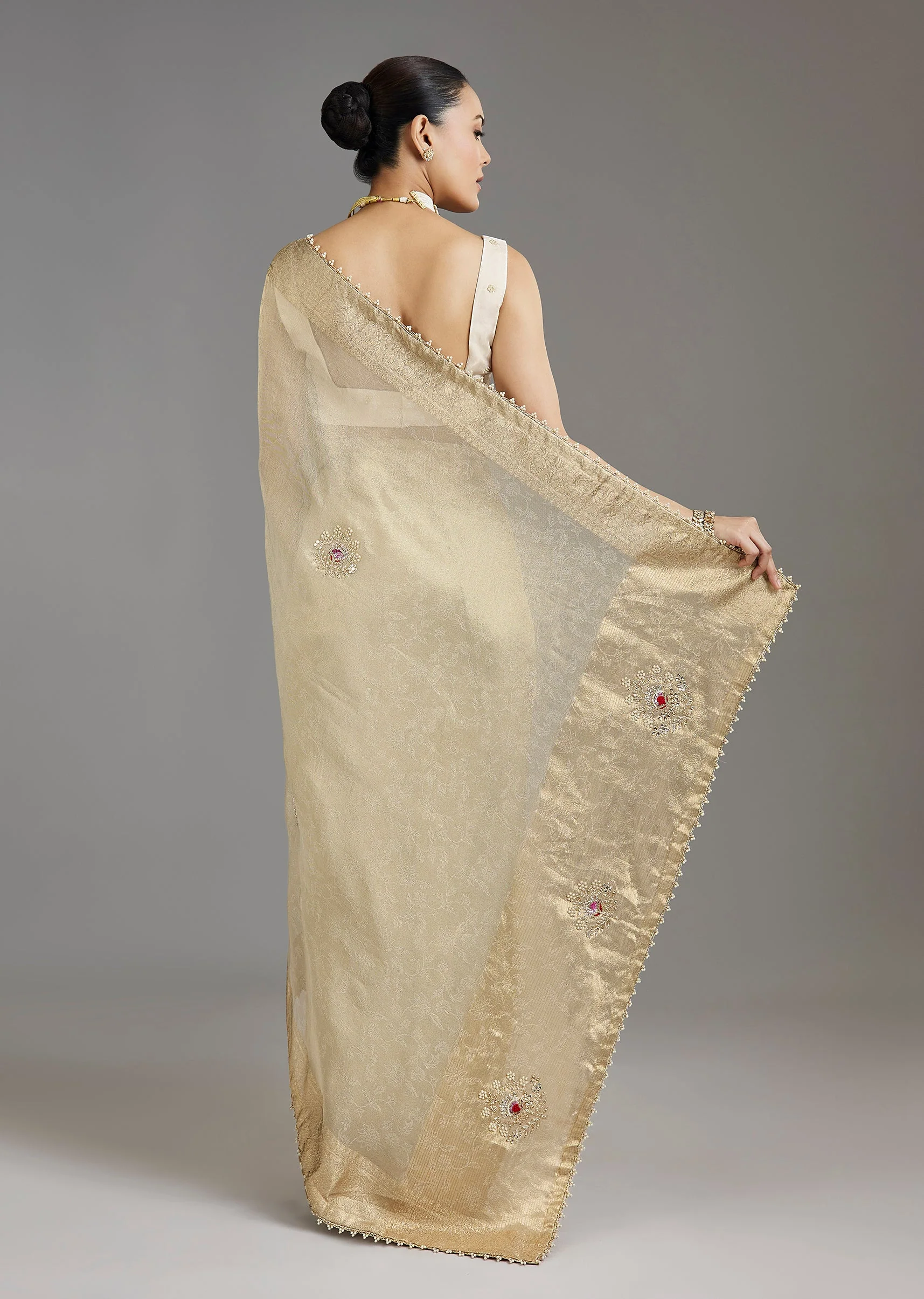 Ivory Tissue Saree - Image 4