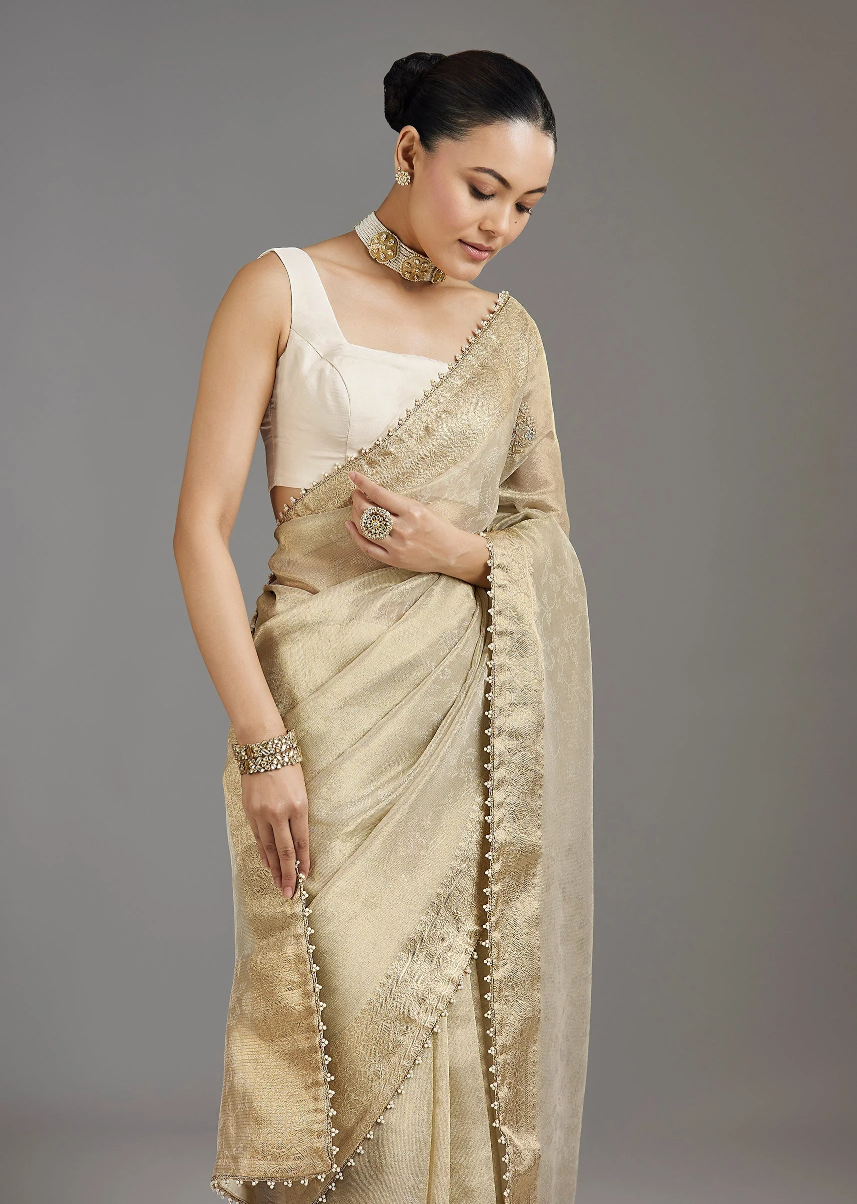 Ivory Tissue Saree - Image 5