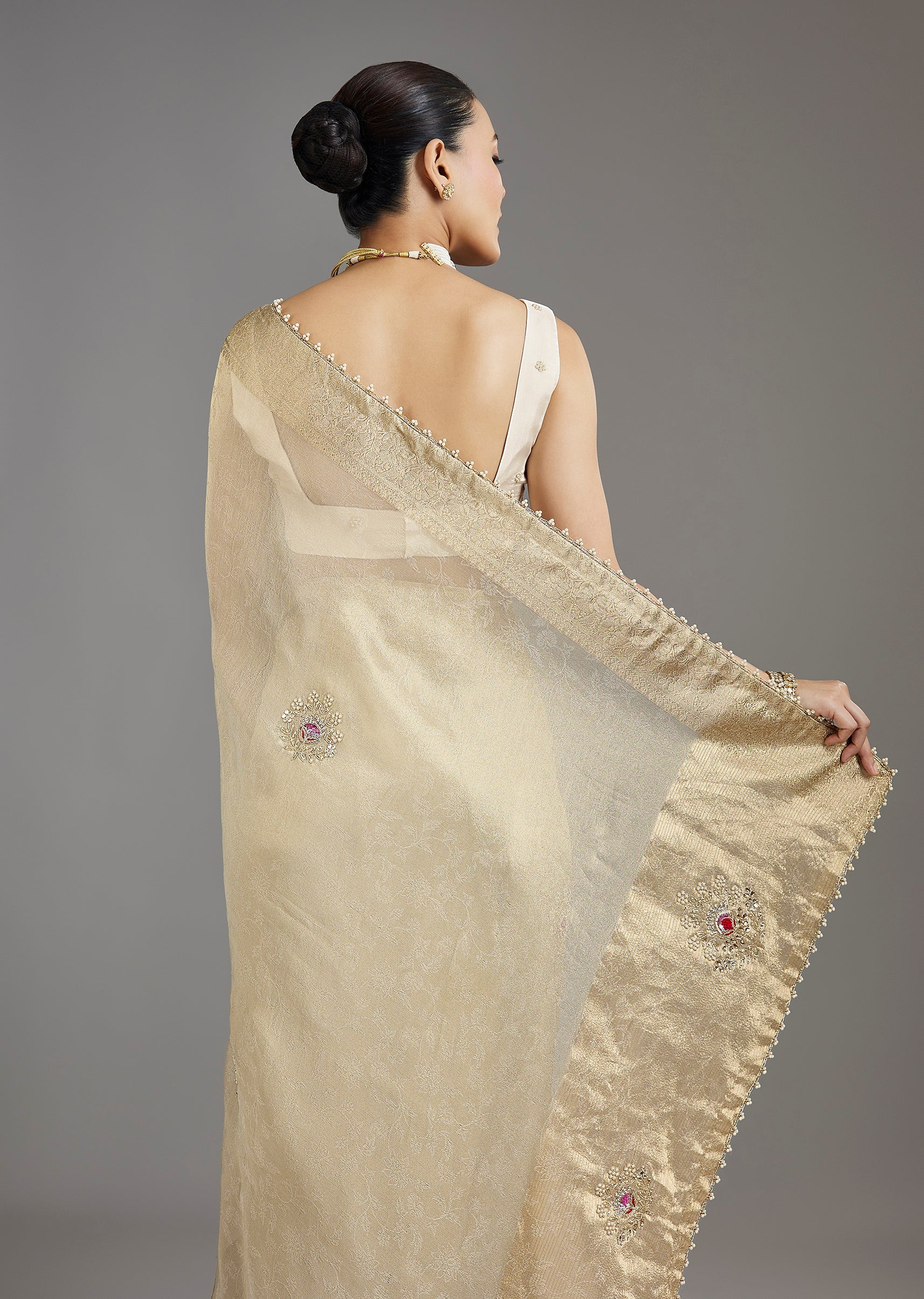 Ivory Tissue Saree - Image 6