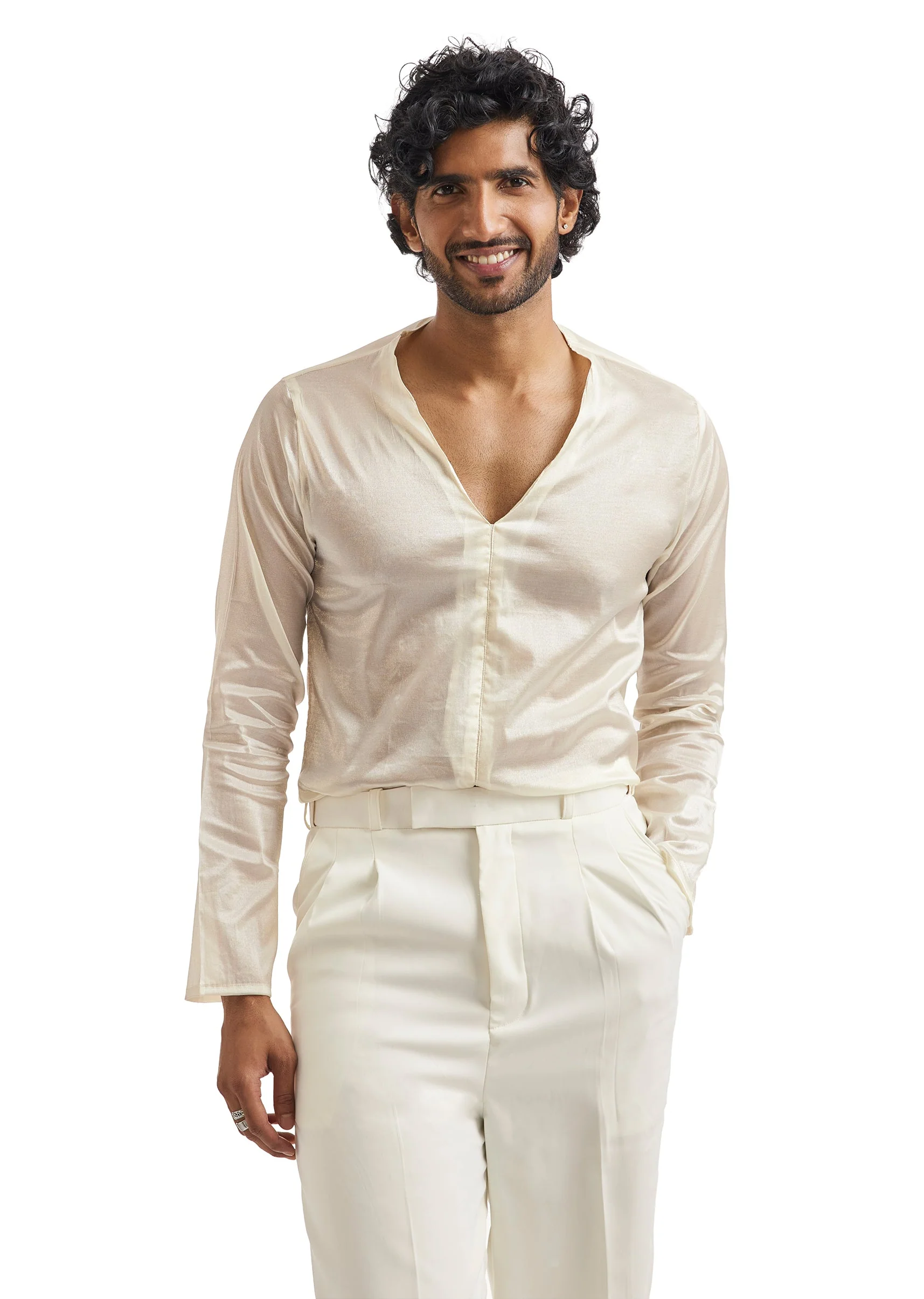 Ivory Tuxedo Set With Metallic Embroidered Blazer - Image 6