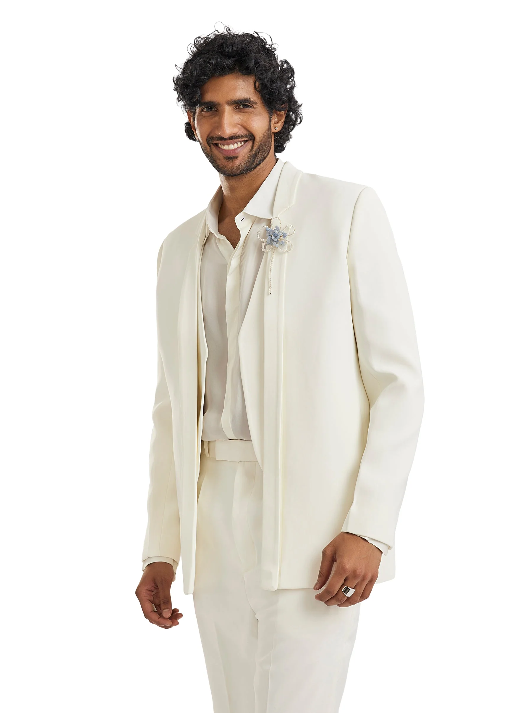 Ivory Tuxedo Set With Pearl Letter Detailing - Image 4