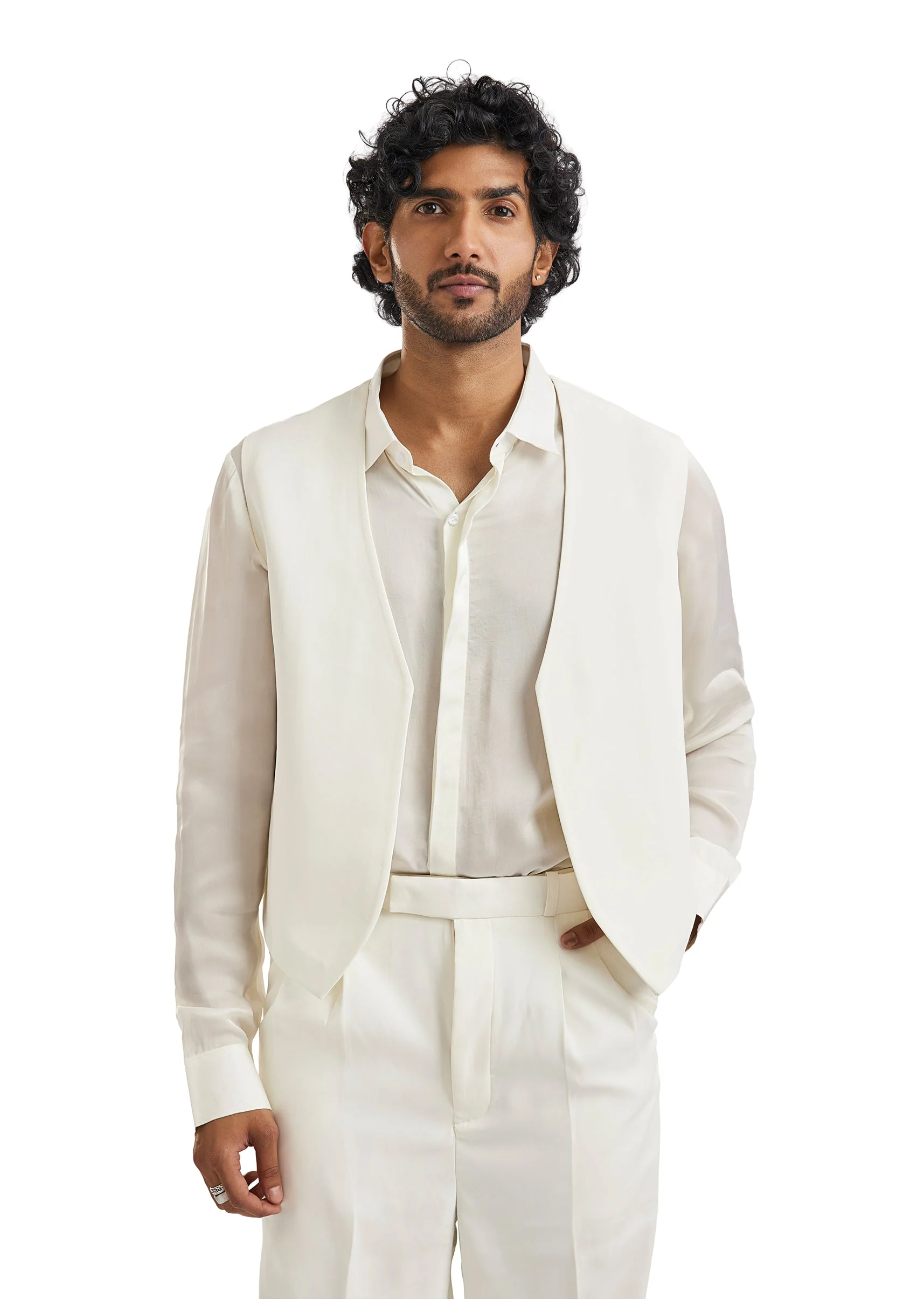 Ivory Tuxedo Set With Pearl Letter Detailing - Image 6