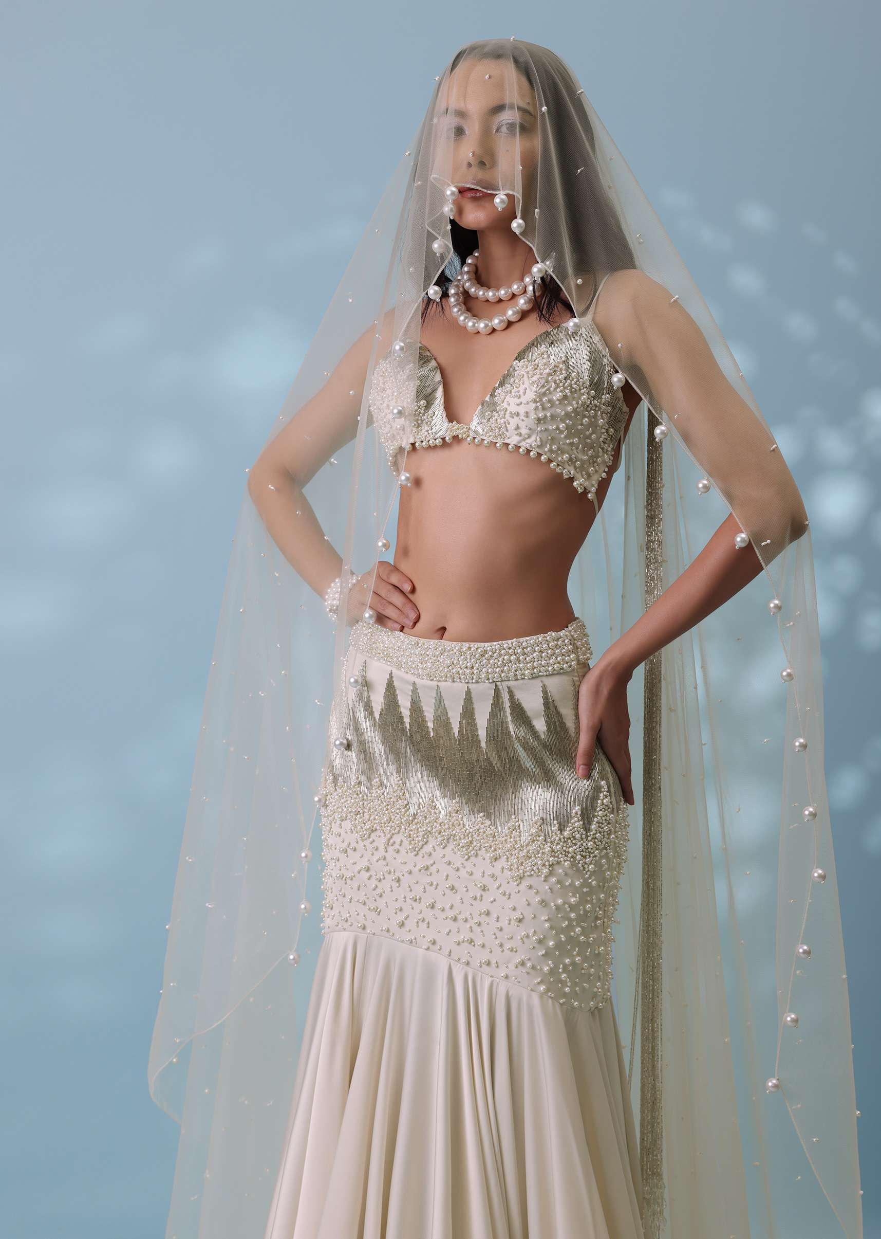 Ivory White Embroidered Trail Lehenga Set In Milano Satin With Tassel Blouse - Image 3
