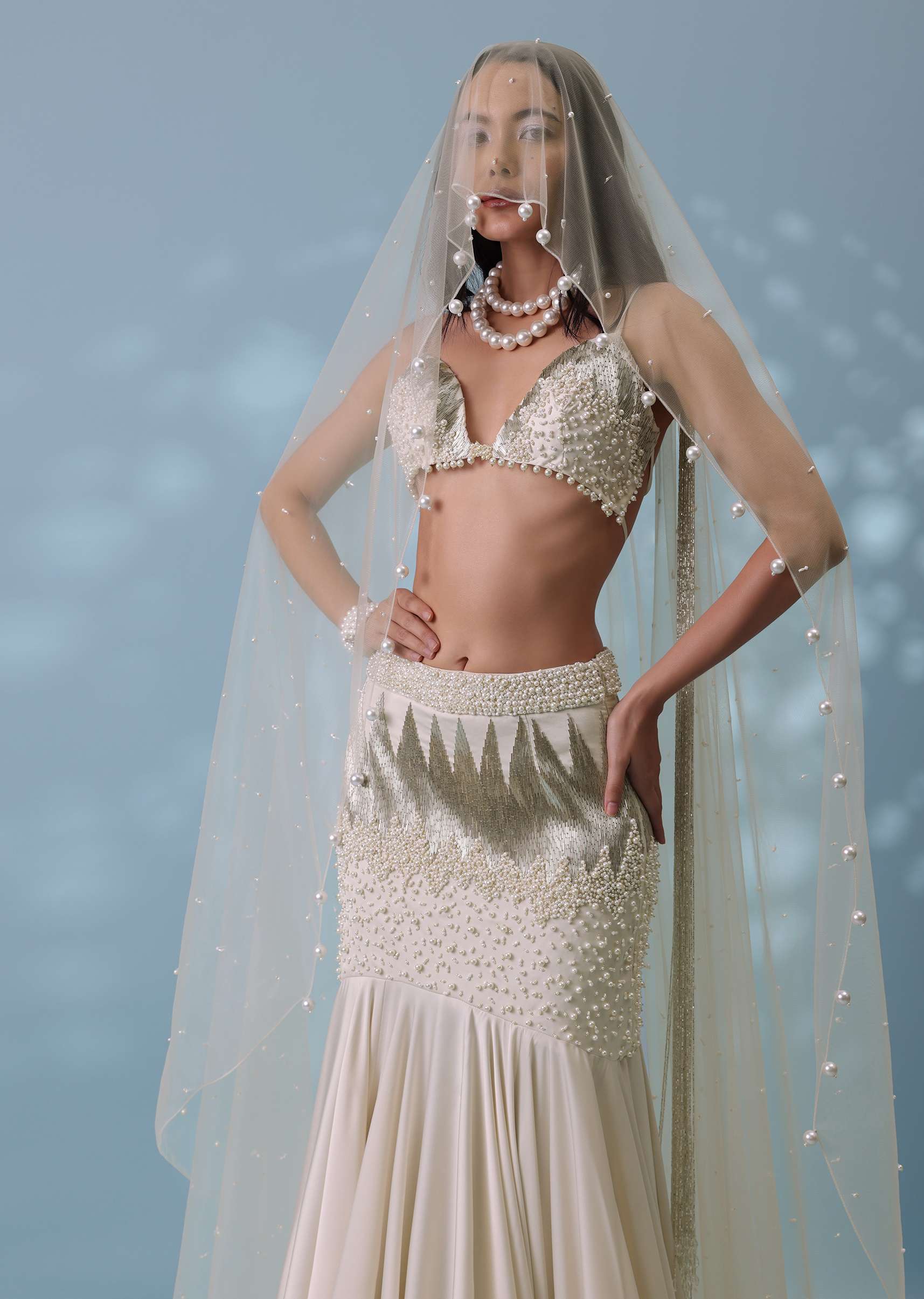 Ivory White Embroidered Trail Lehenga Set In Milano Satin With Tassel Blouse - Image 5