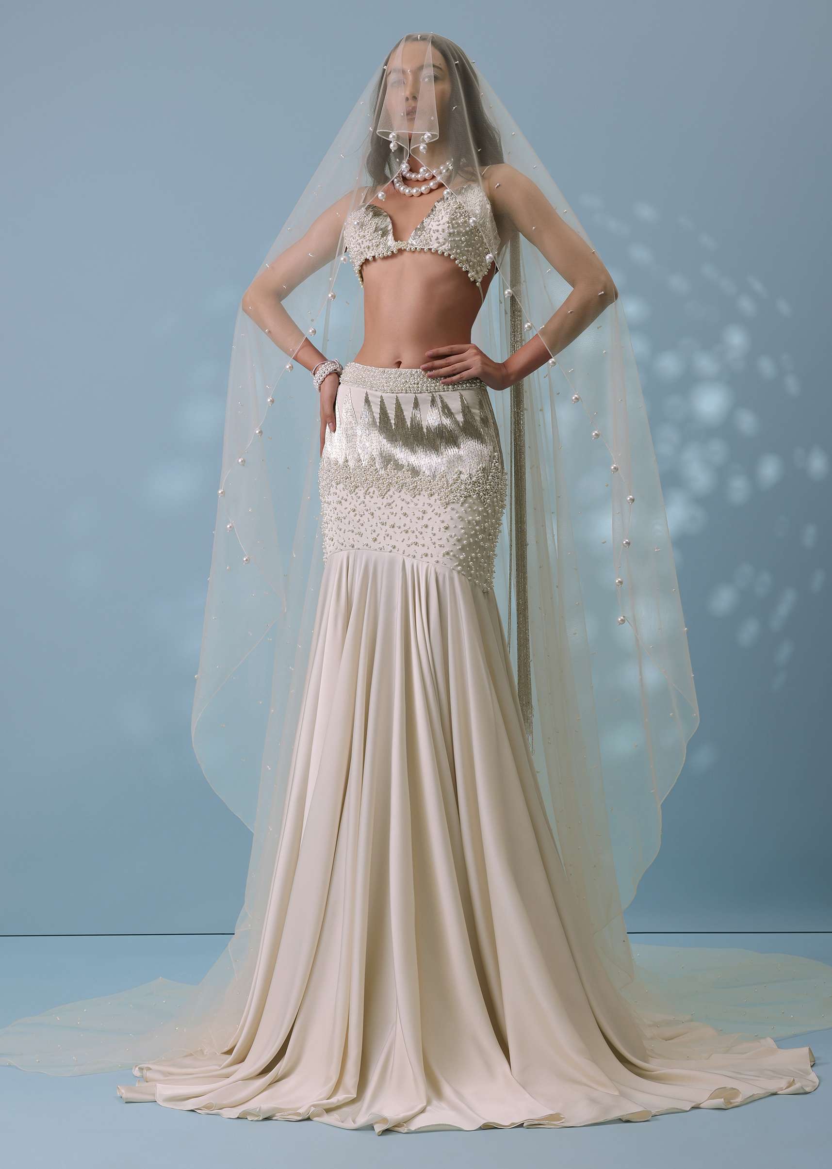 Ivory White Embroidered Trail Lehenga Set In Milano Satin With Tassel Blouse - Image 6