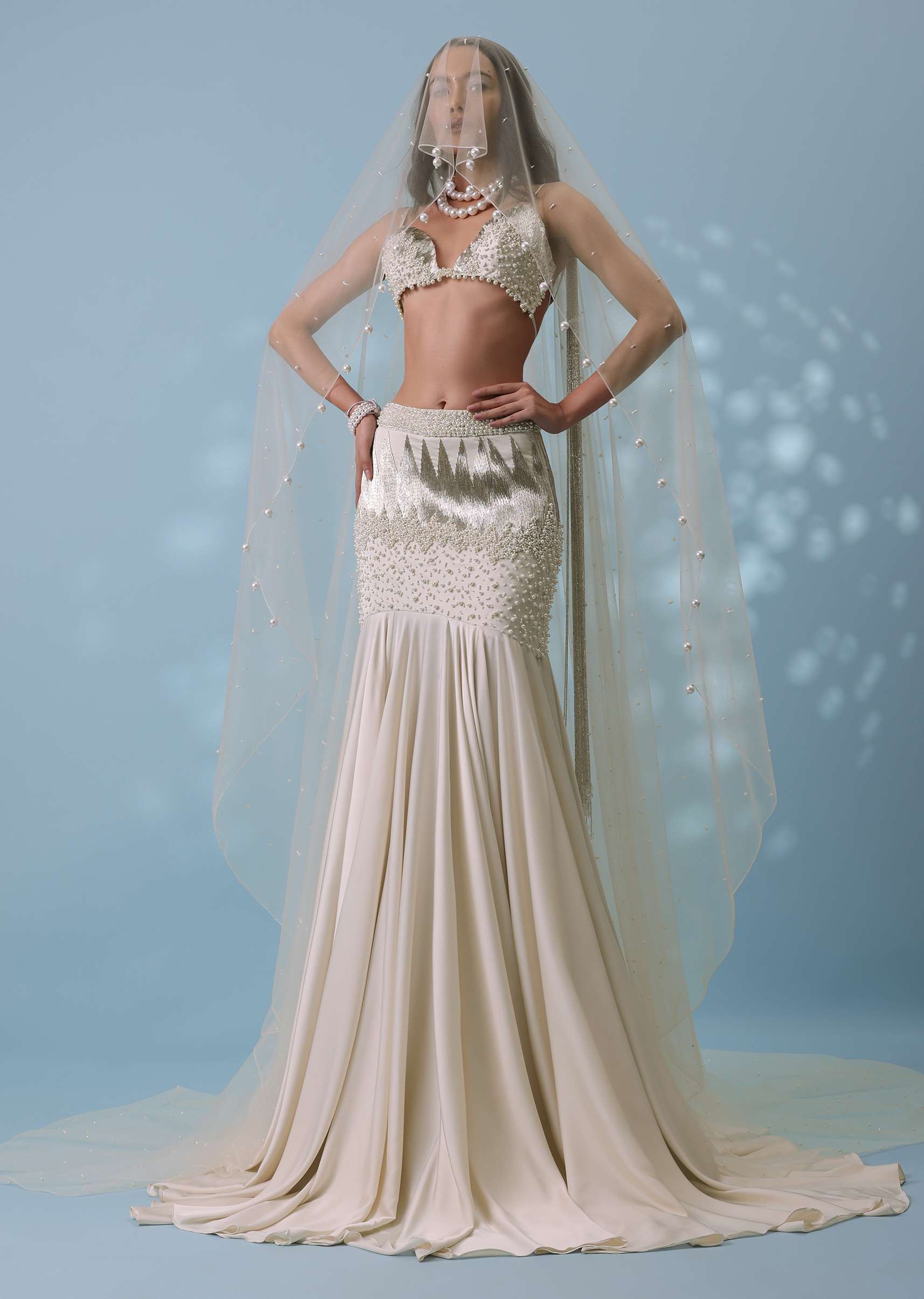 Ivory White Embroidered Trail Lehenga Set In Milano Satin With Tassel Blouse - Image 7