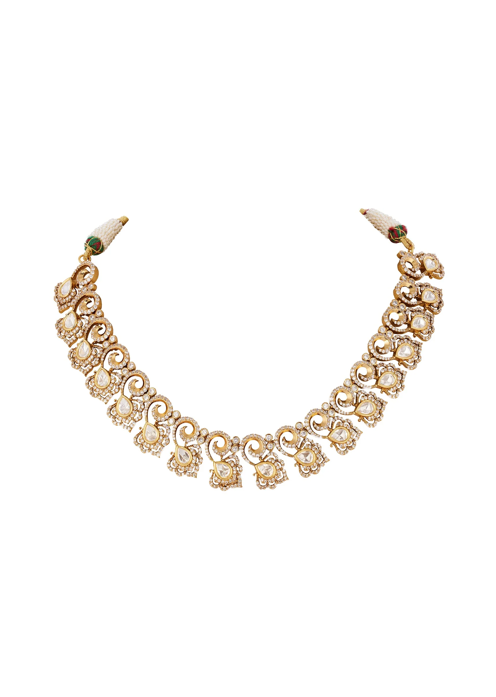 Jewellery Set In Gold Finish Polki With Semi Precious Stones - Image 3
