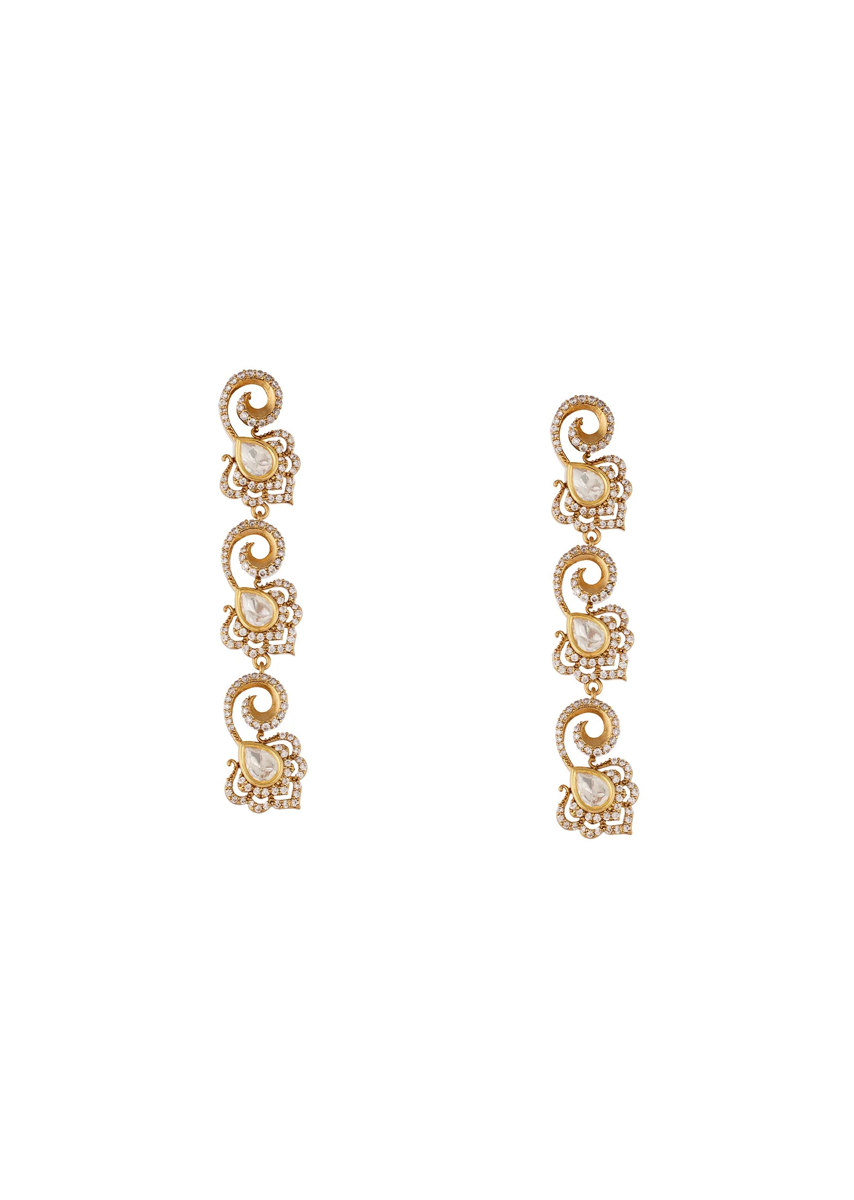 Jewellery Set In Gold Finish Polki With Semi Precious Stones - Image 4