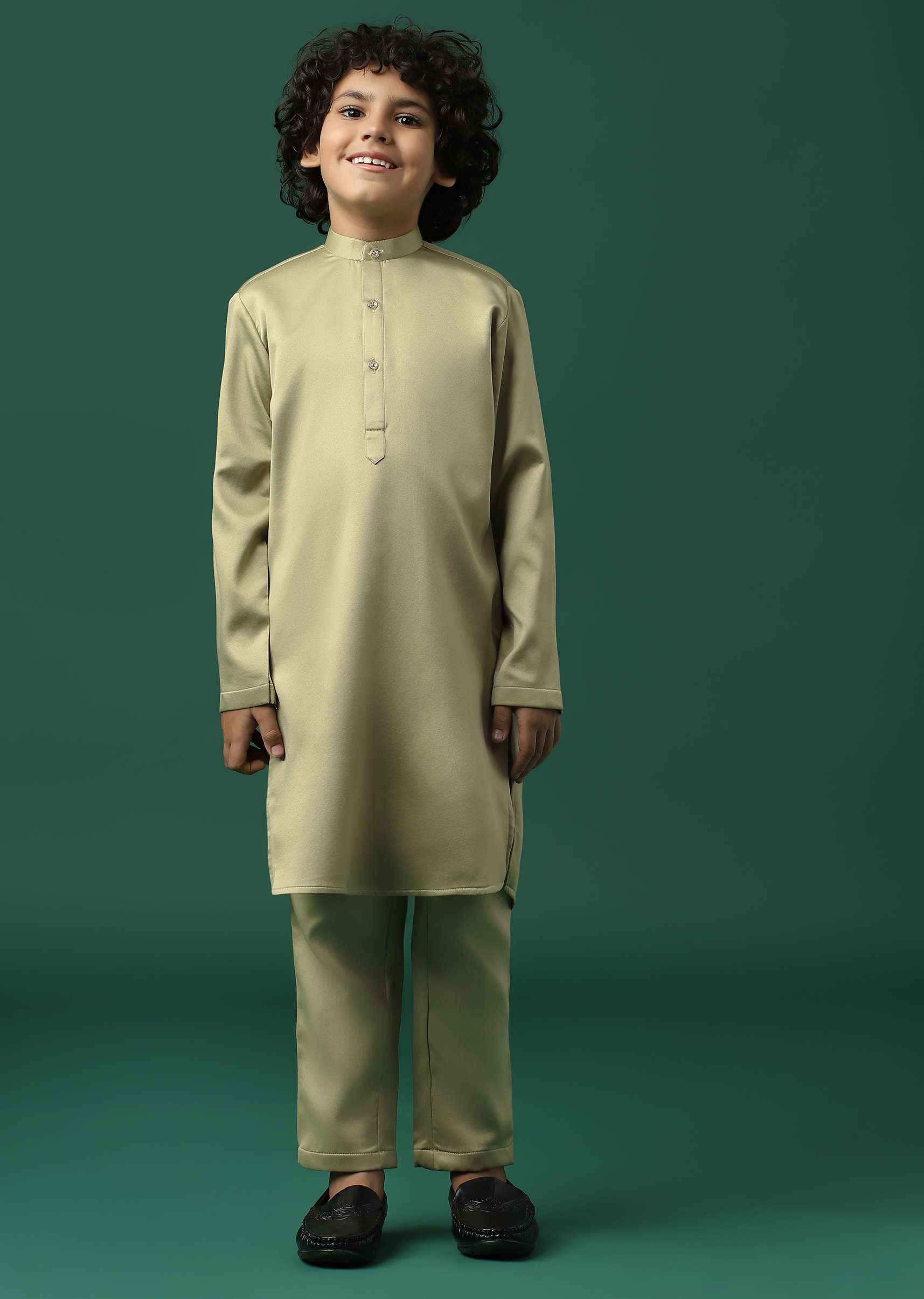 Kalki Beige Sherwani Set In Satin With Threadwork And Sequins Embroidery For Boys - Image 11