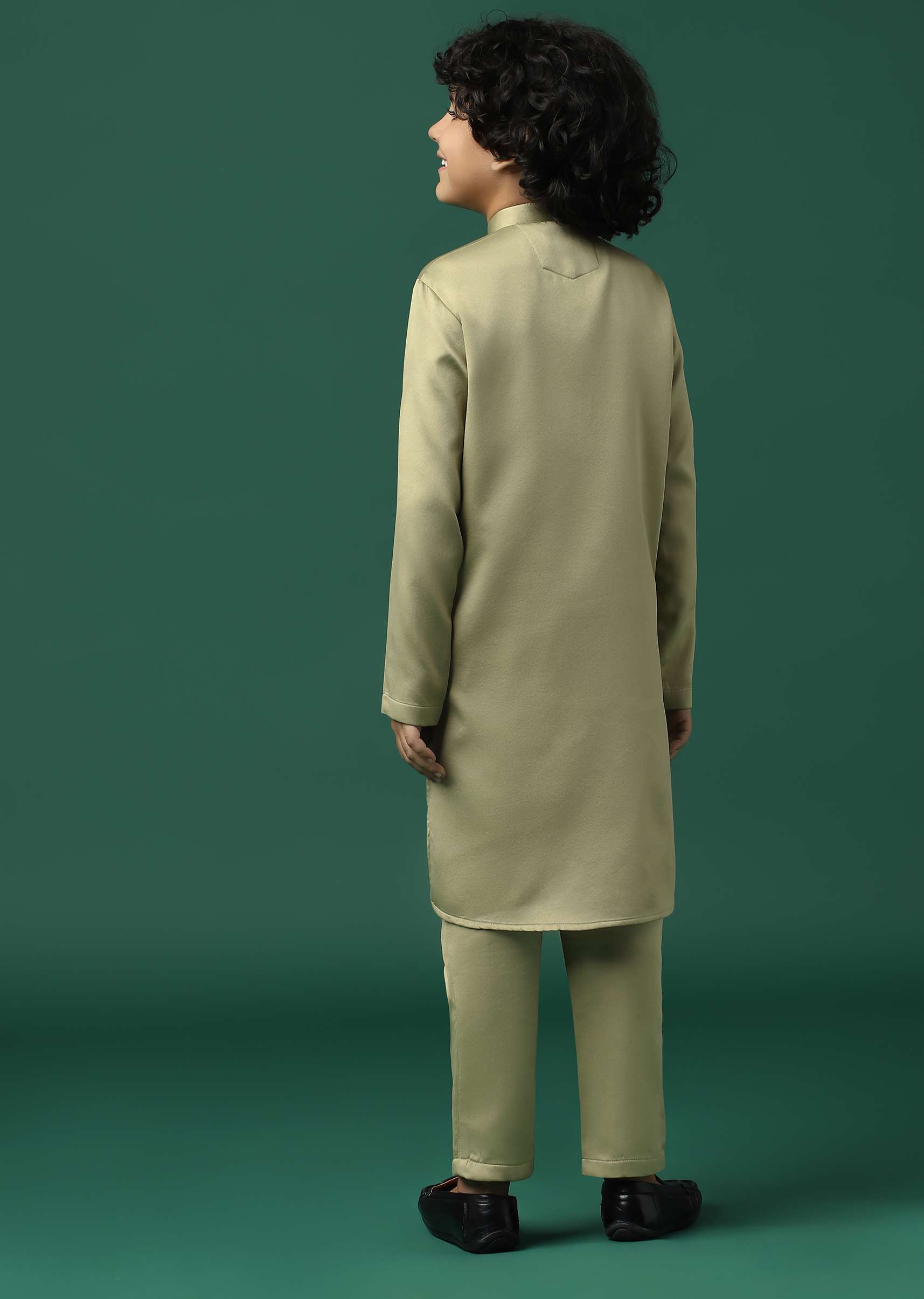 Kalki Beige Sherwani Set In Satin With Threadwork And Sequins Embroidery For Boys - Image 2
