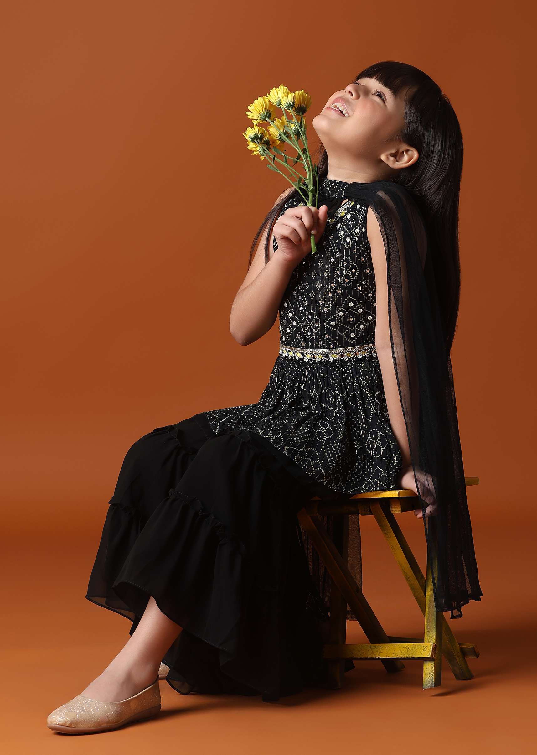 KALKI Black Kurti And Sharara Set With Mirror Work For Girls - Image 5