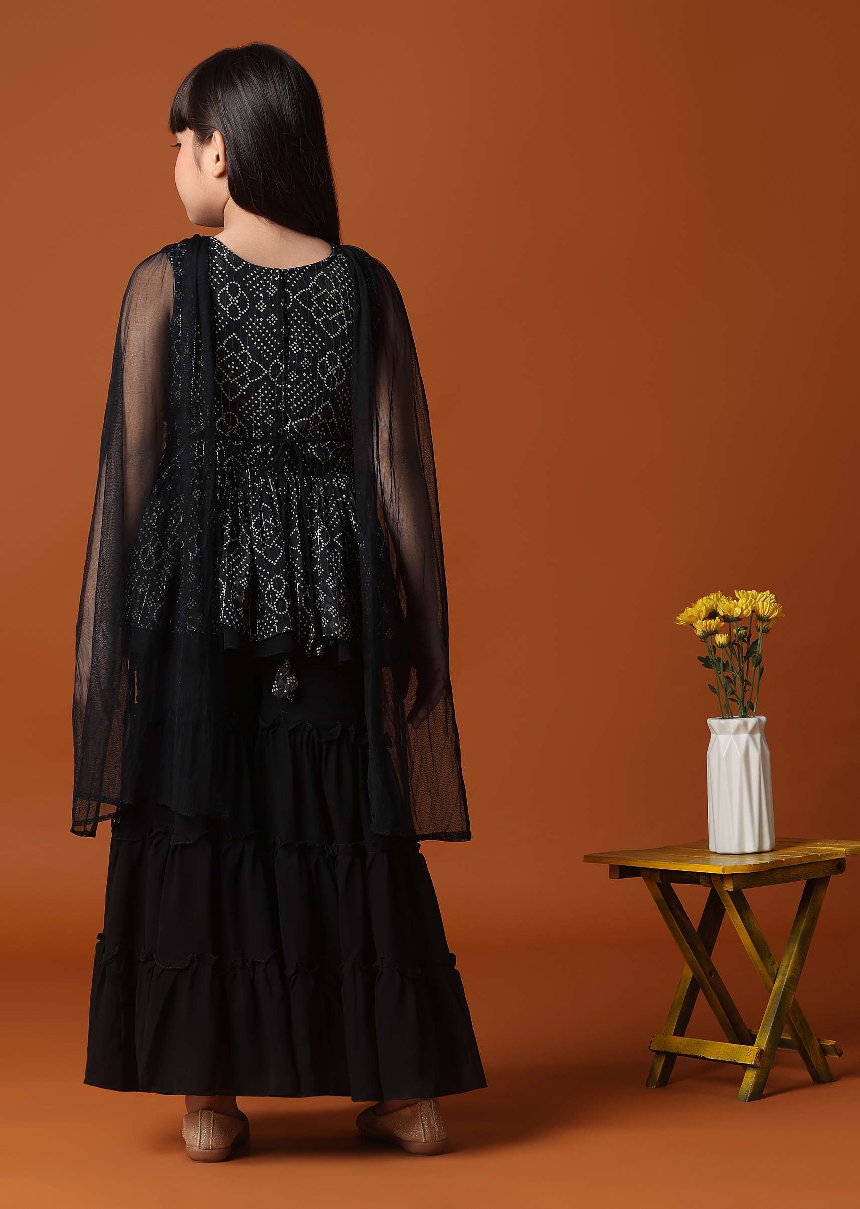 KALKI Black Kurti And Sharara Set With Mirror Work For Girls - Image 6