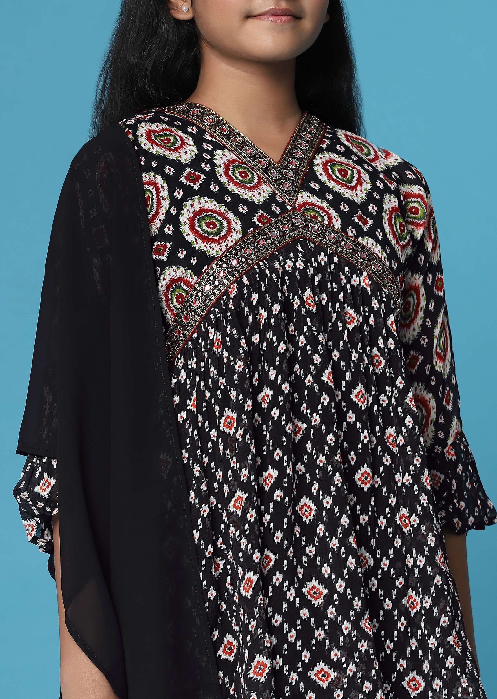 Kalki Black Printed Kurti And Palazzo Set In Georgette For Girls - Image 3
