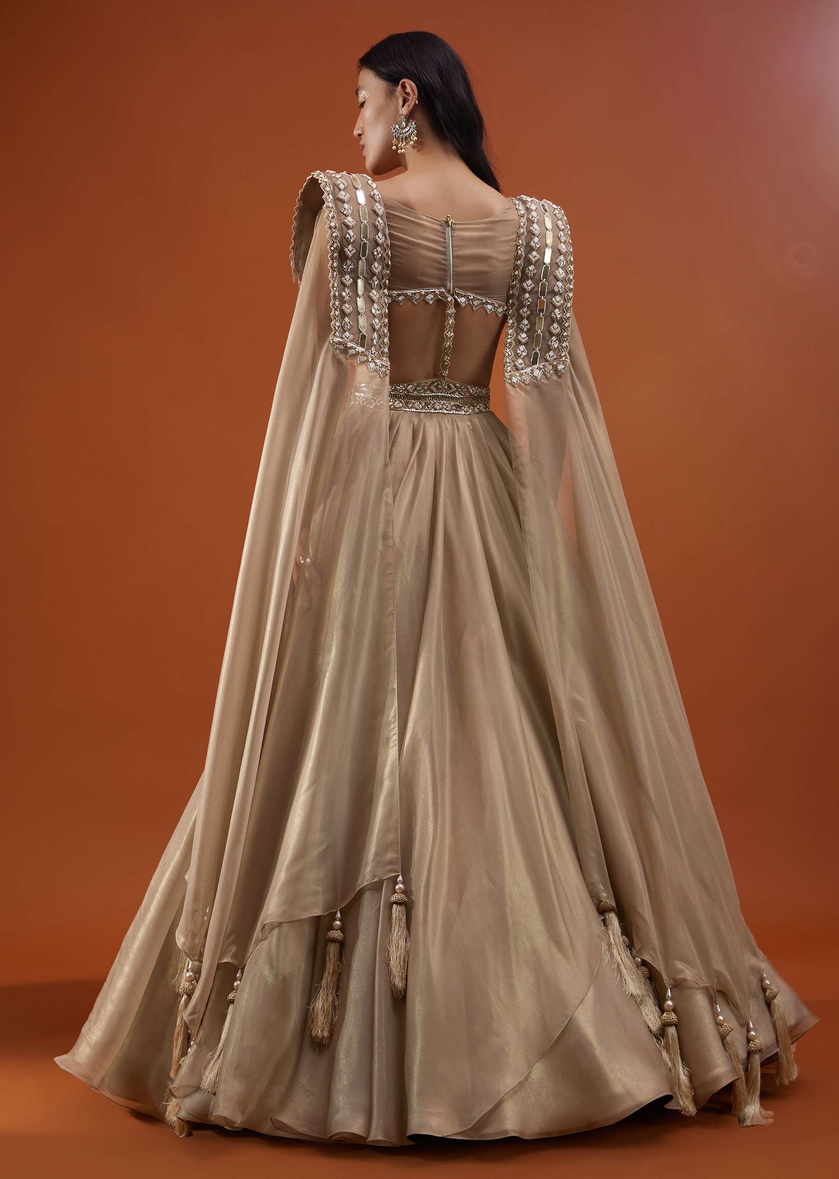 Champagne Gold Akasia Gown With Tassel Wing Cape Sleeves - NOOR 2022 - Image 3