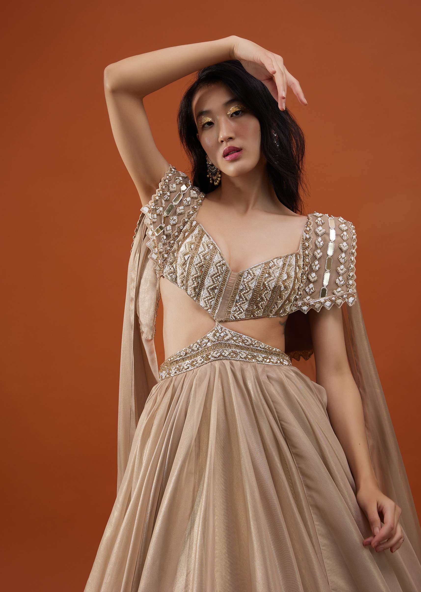Champagne Gold Akasia Gown With Tassel Wing Cape Sleeves - NOOR 2022 - Image 4