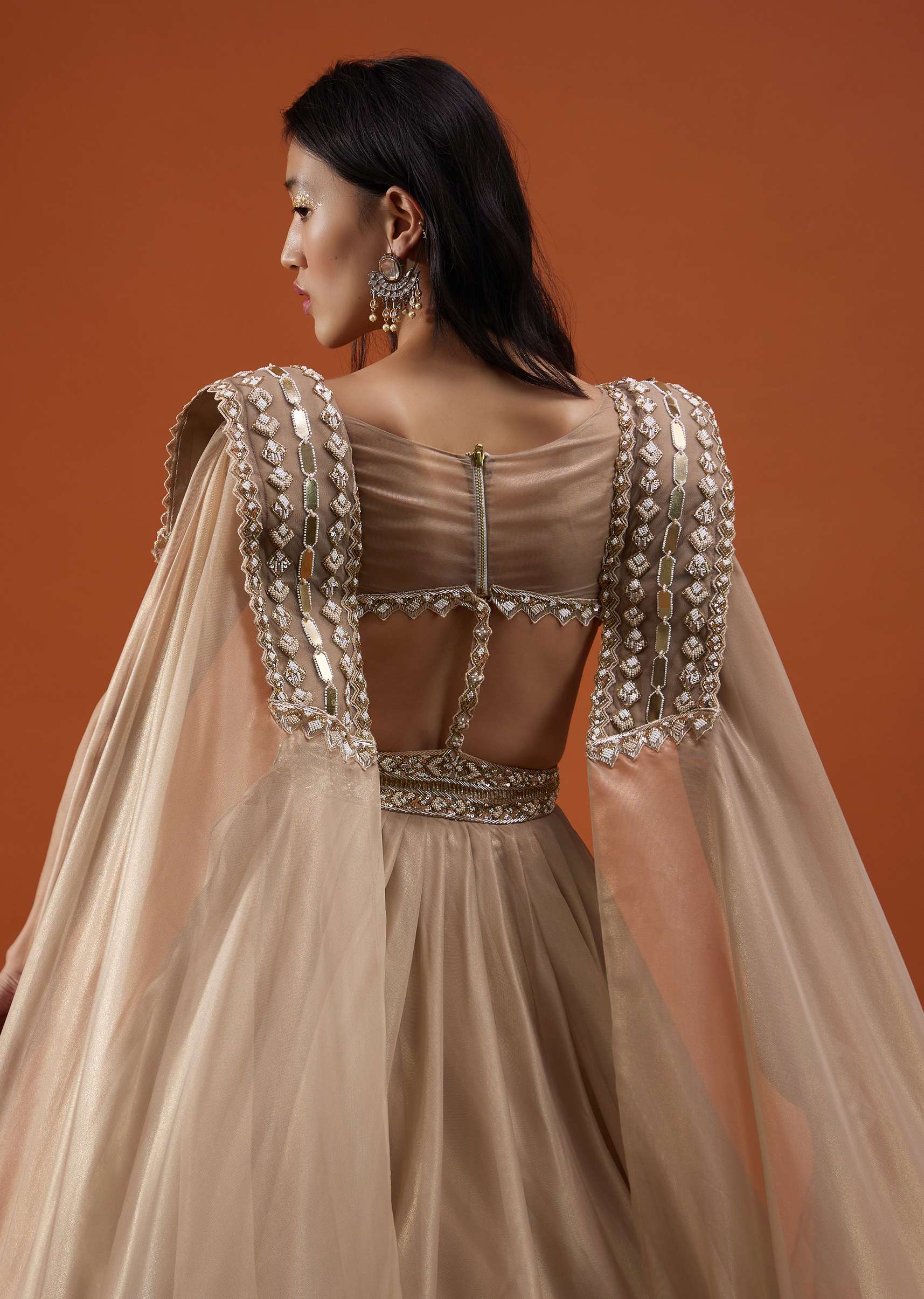 Champagne Gold Akasia Gown With Tassel Wing Cape Sleeves - NOOR 2022 - Image 5
