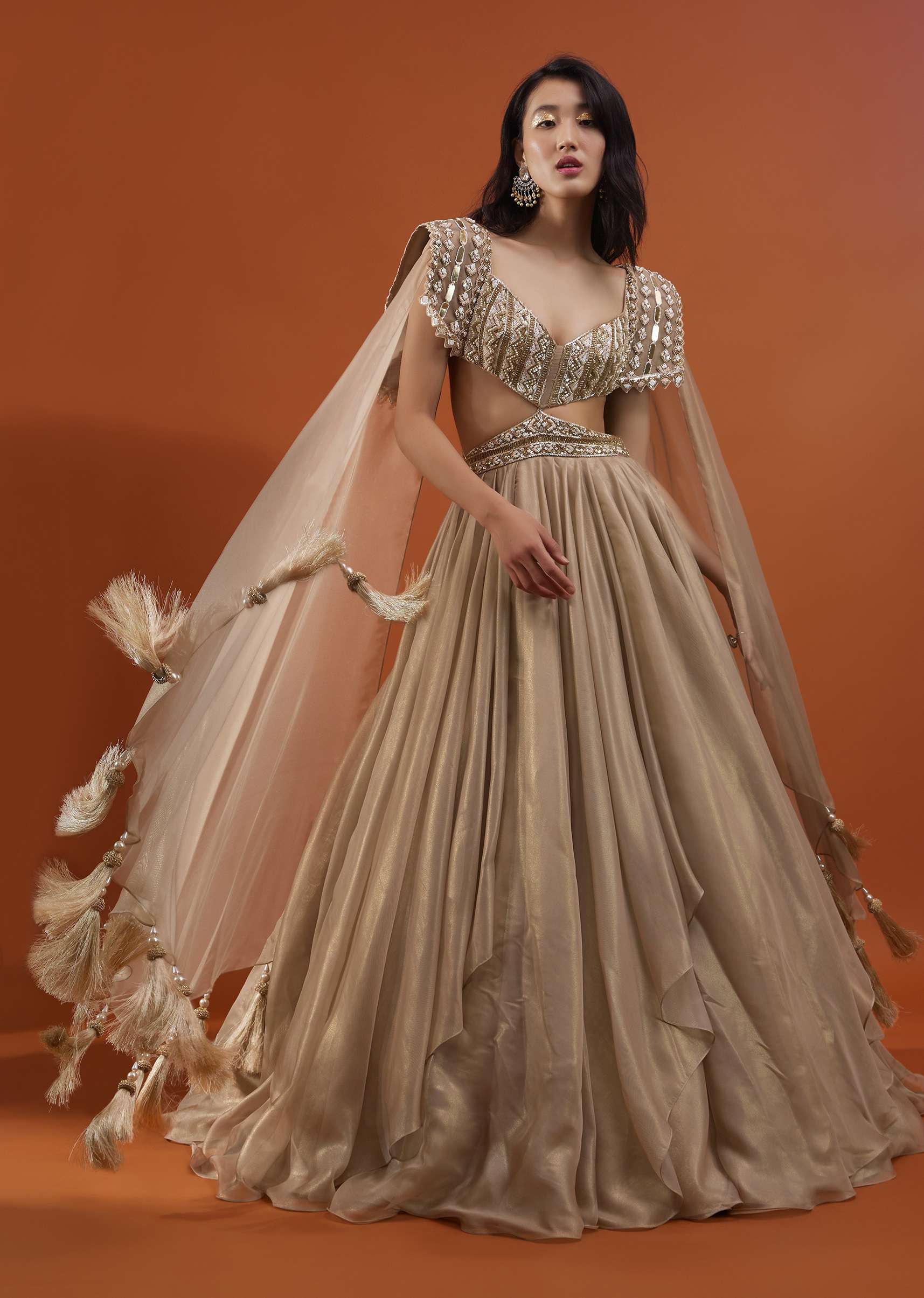Champagne Gold Akasia Gown With Tassel Wing Cape Sleeves - NOOR 2022 - Image 6