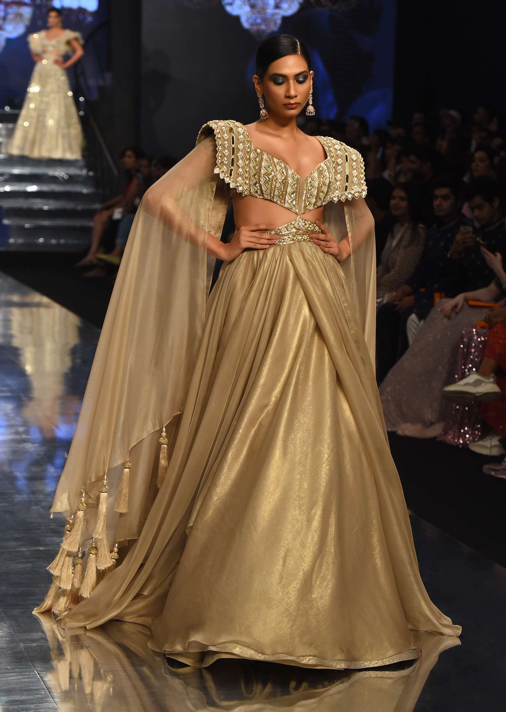 Champagne Gold Akasia Gown With Tassel Wing Cape Sleeves - NOOR 2022 - Image 7