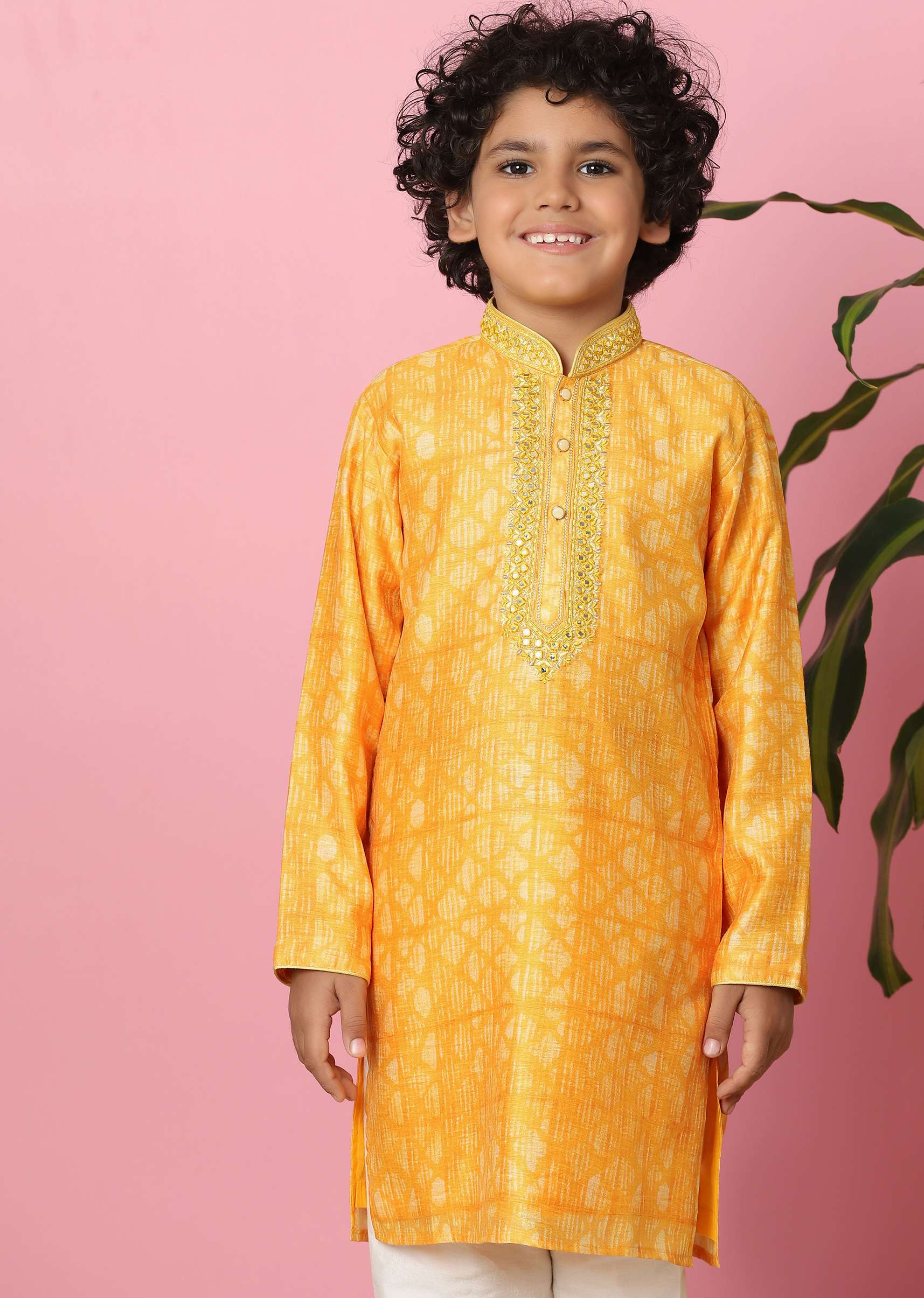 Kalki Chrome Yellow Boys Kurta Set In Silk With Zari And Threadwork - Image 2