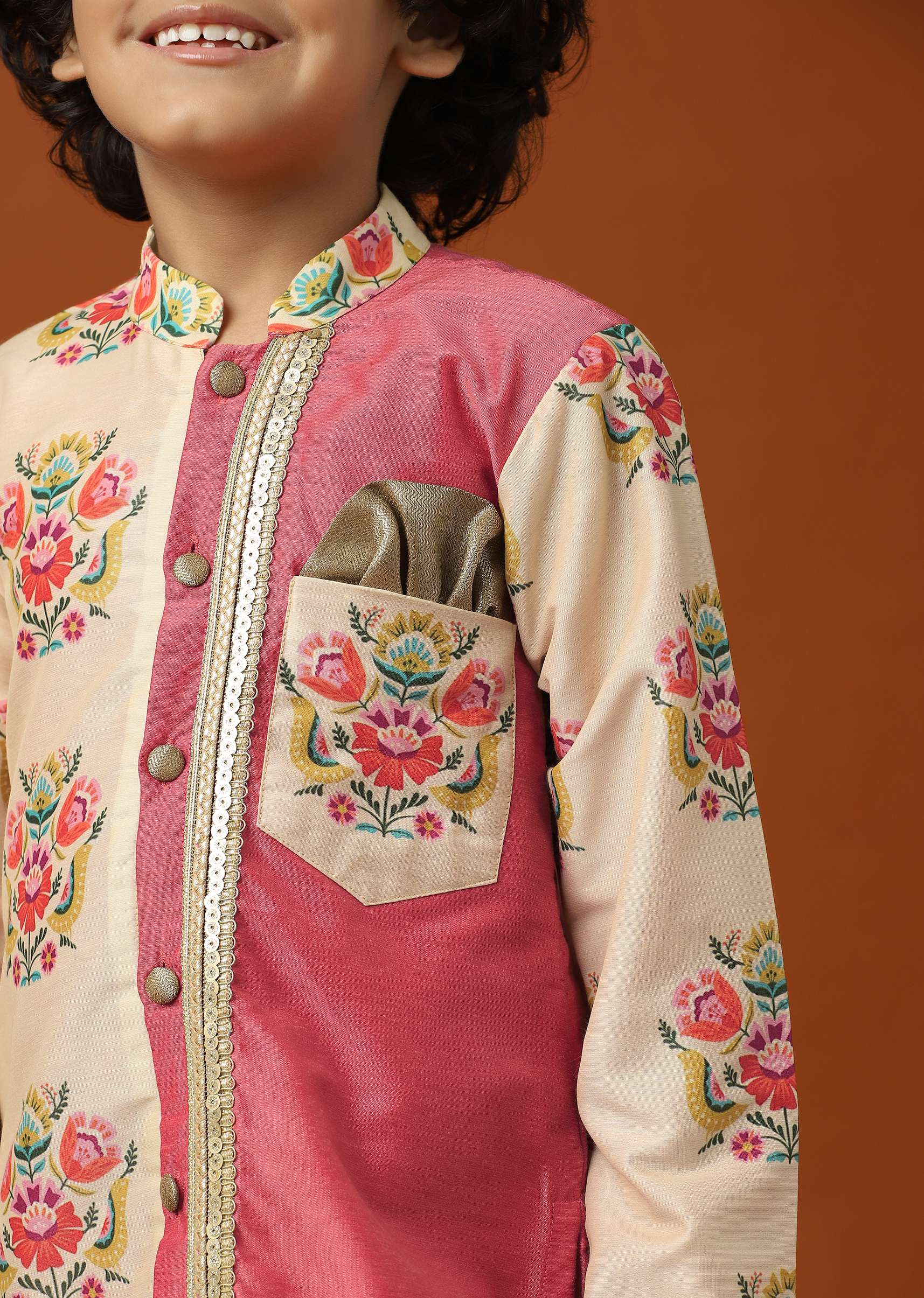 Kalki Coral Beige Printed Kurta Pant Set For Boys - Image 3