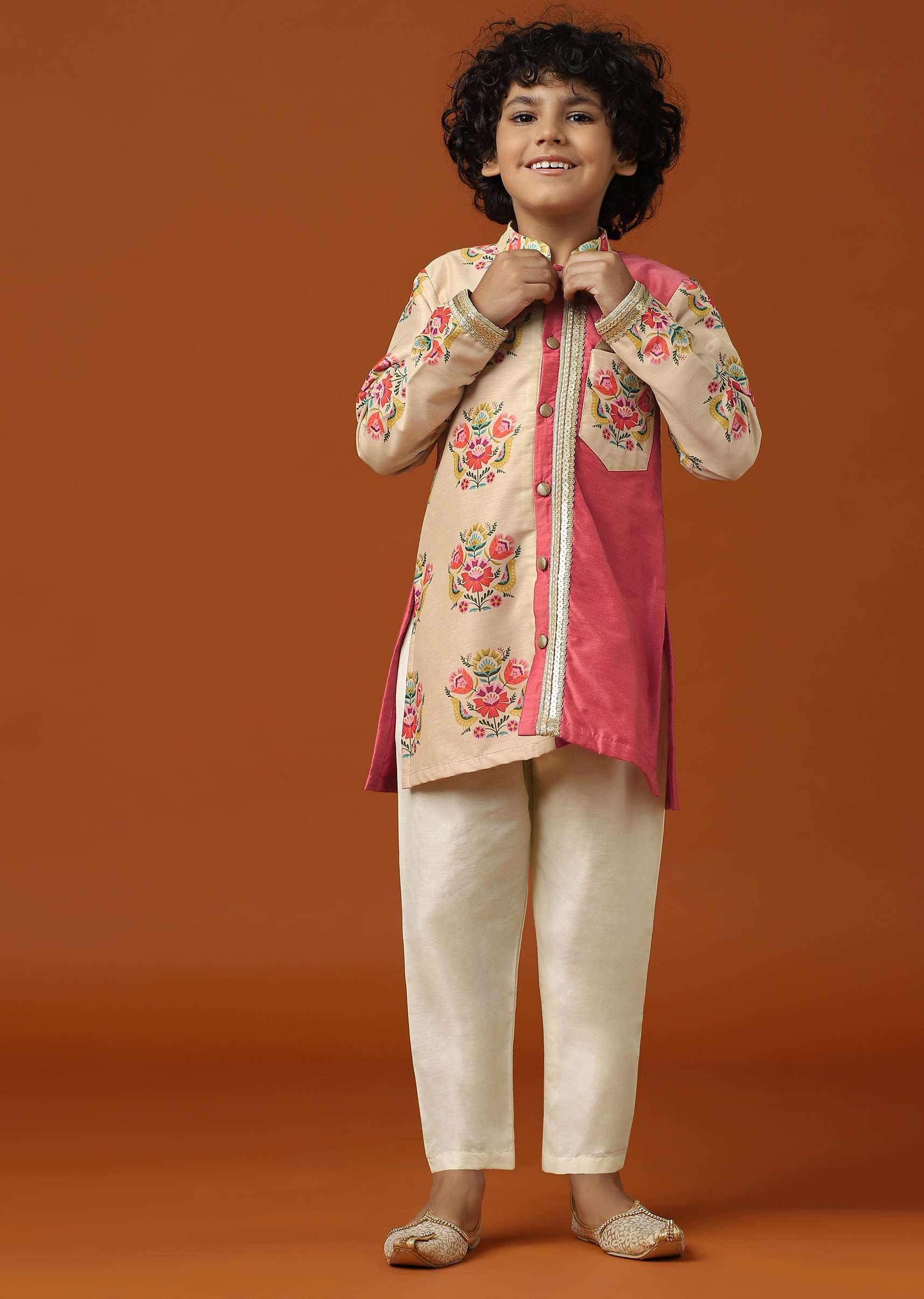 Kalki Coral Beige Printed Kurta Pant Set For Boys - Image 4