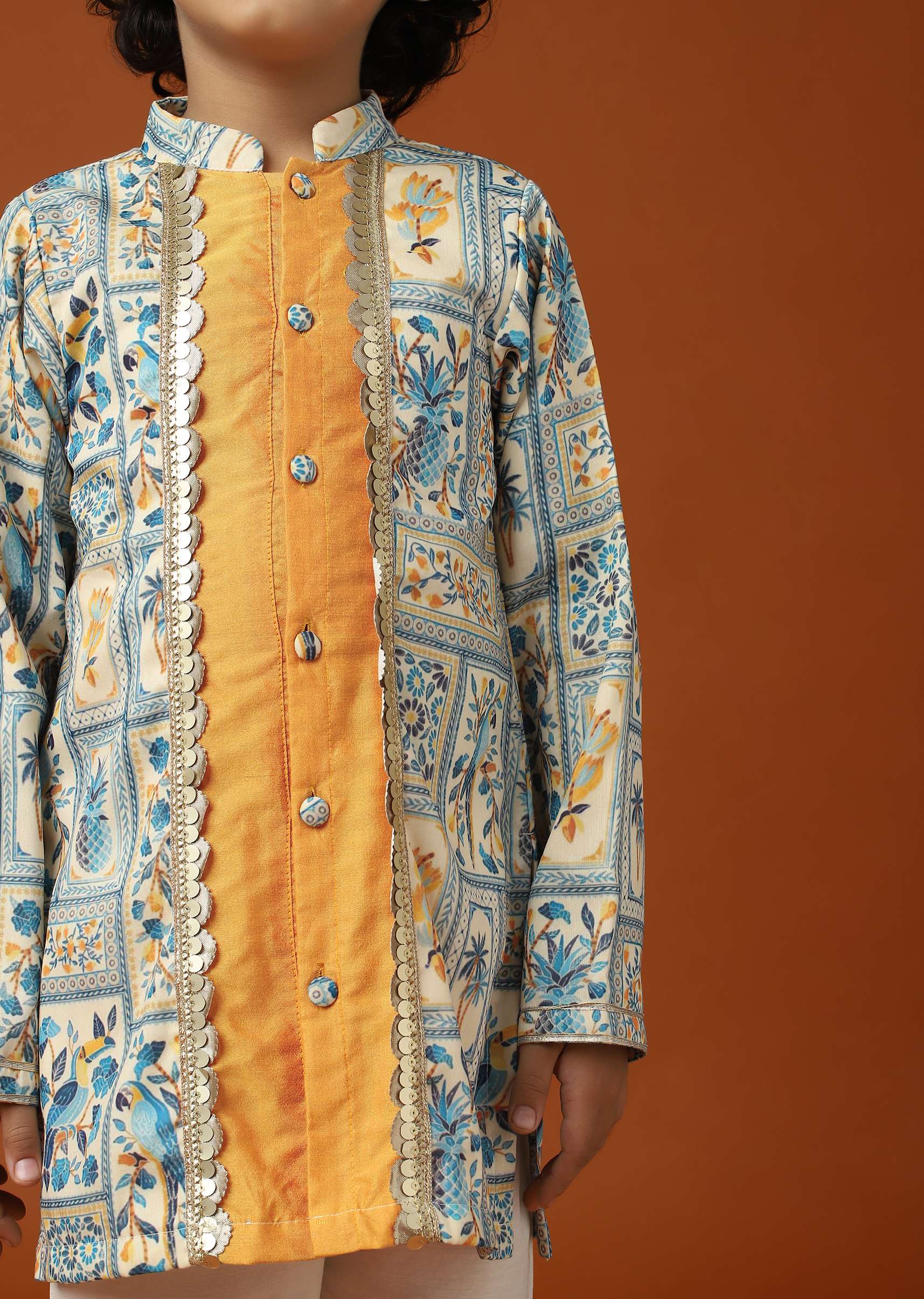 Kalki Multicolor Printed Kurta Set In Cotton Silk For Boys - Image 3