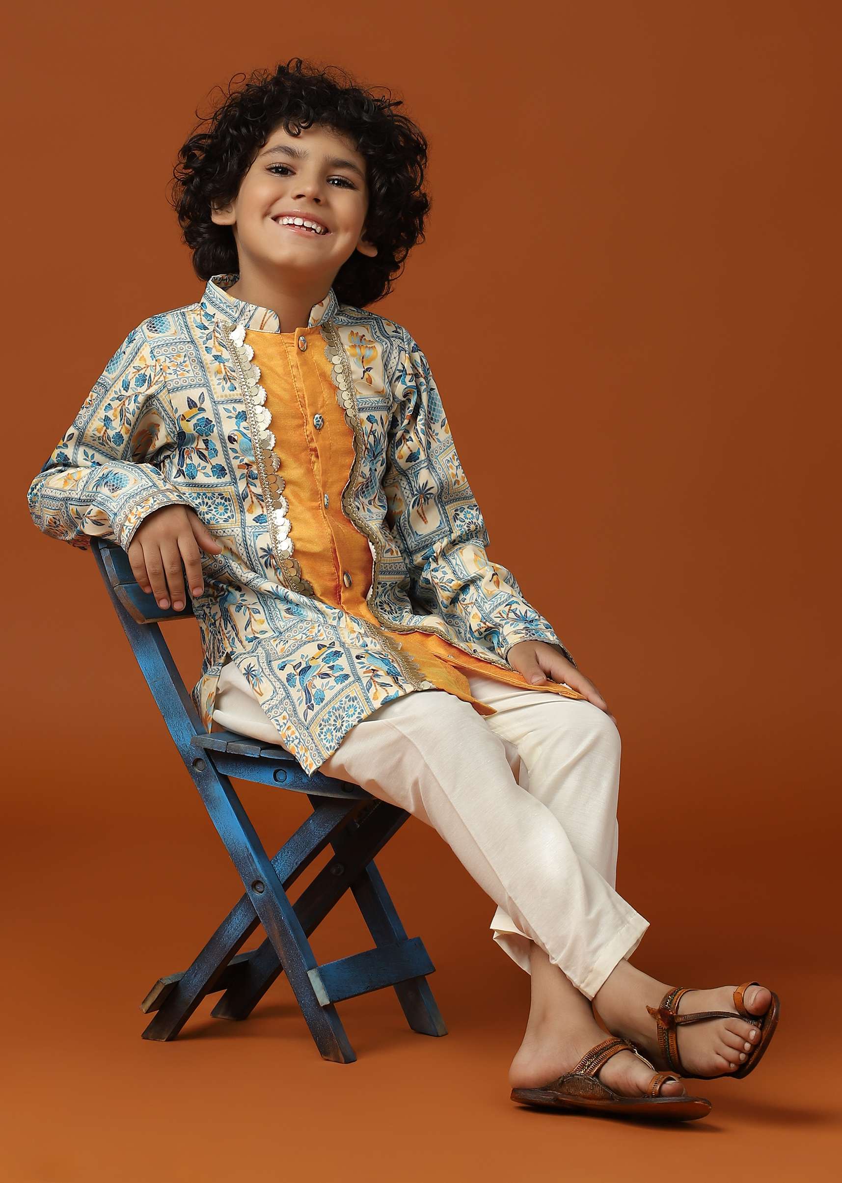Kalki Multicolor Printed Kurta Set In Cotton Silk For Boys - Image 4