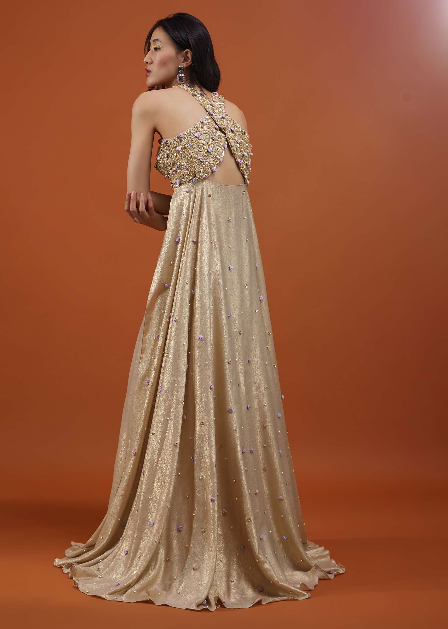 Gold Toned Palazzo Top In With Attached Cape - NOOR 2022 - Image 5
