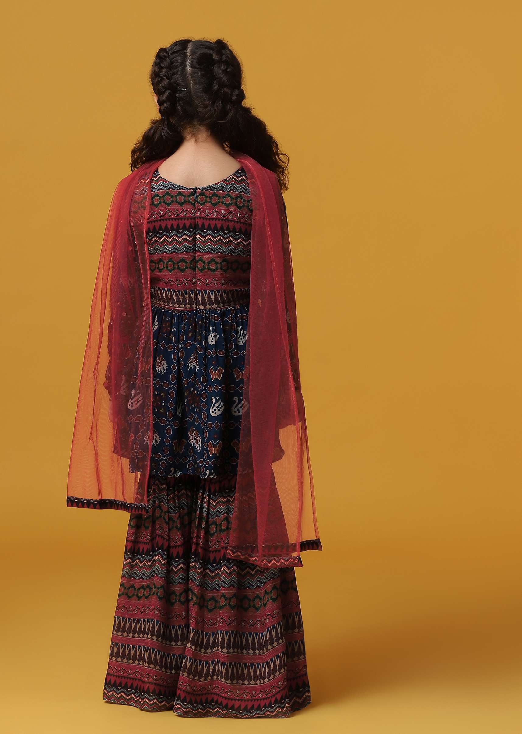 Kalki Peacock Blue Printed Kurta And Sharara Set In Georgette For Girls - Image 5