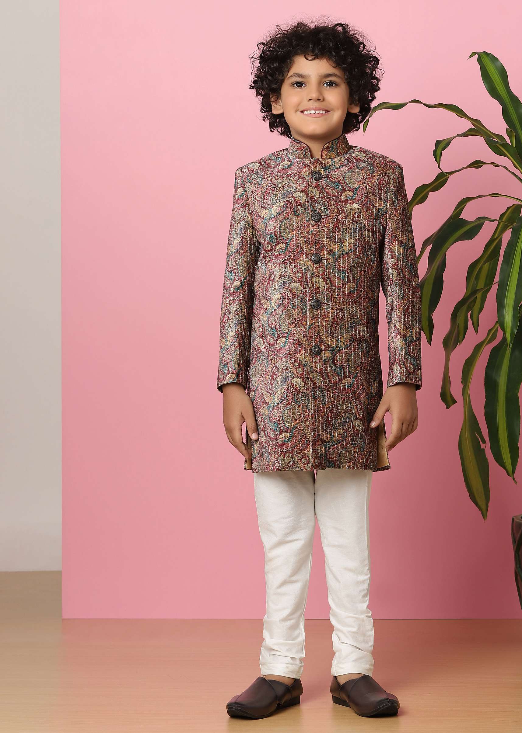 Kalki Pink Boys Embroidered Sherwani Set - Image 3