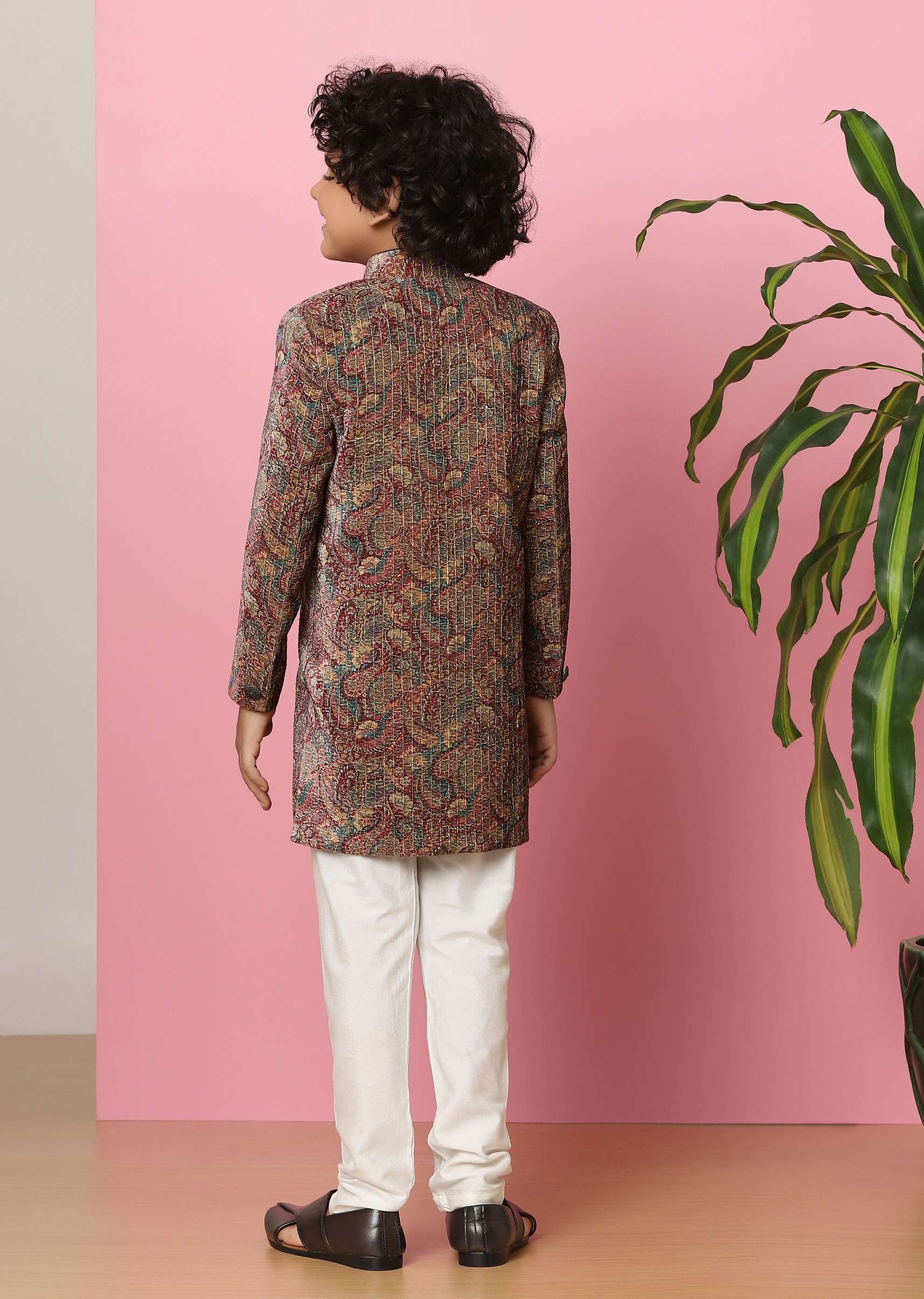 Kalki Pink Boys Embroidered Sherwani Set - Image 4