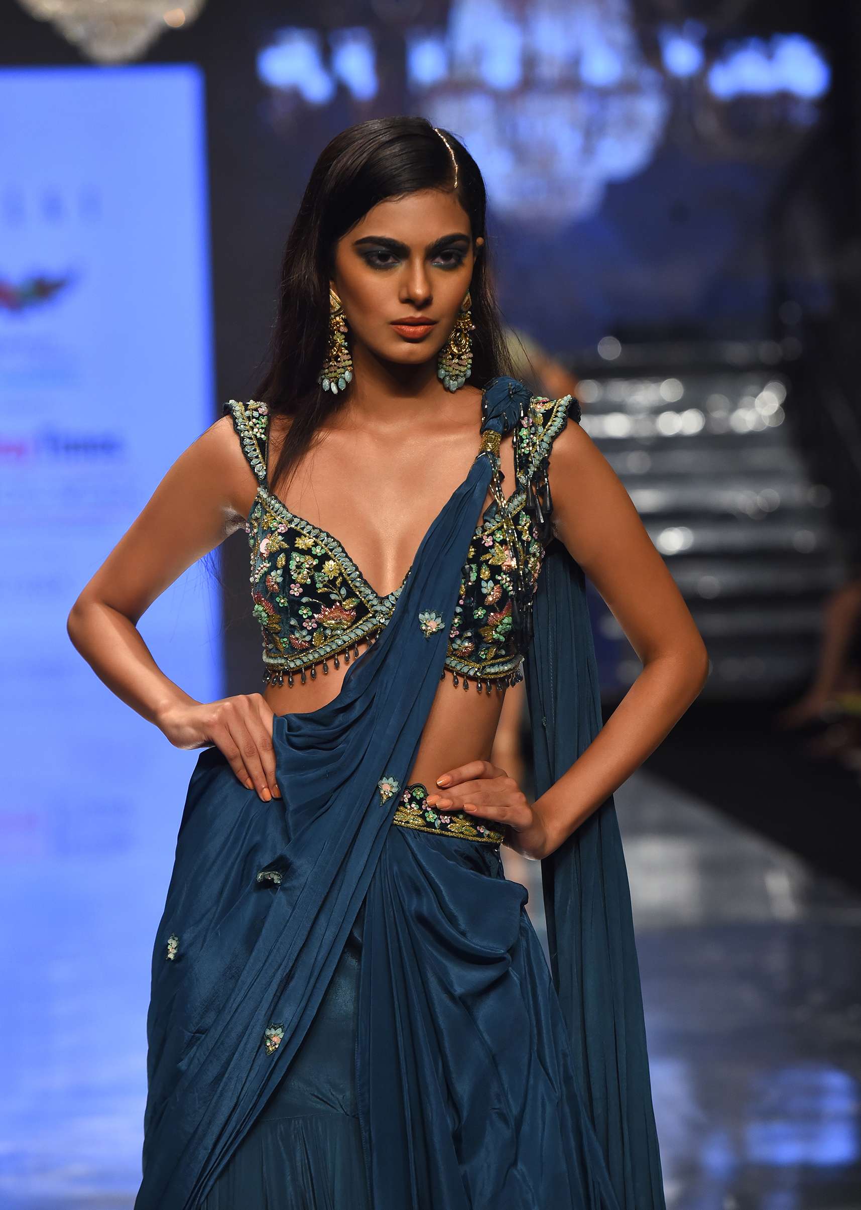 Emerald Green Pre-Pleated Saree With Floral Buttis And Embroidered Blouse - NOOR 2022 - Image 2