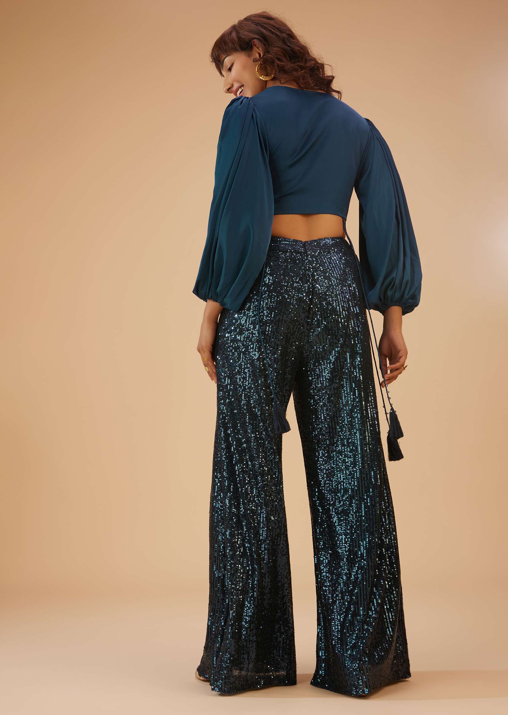 Persian Blue Palazzo And Crop-Top Set - Image 5