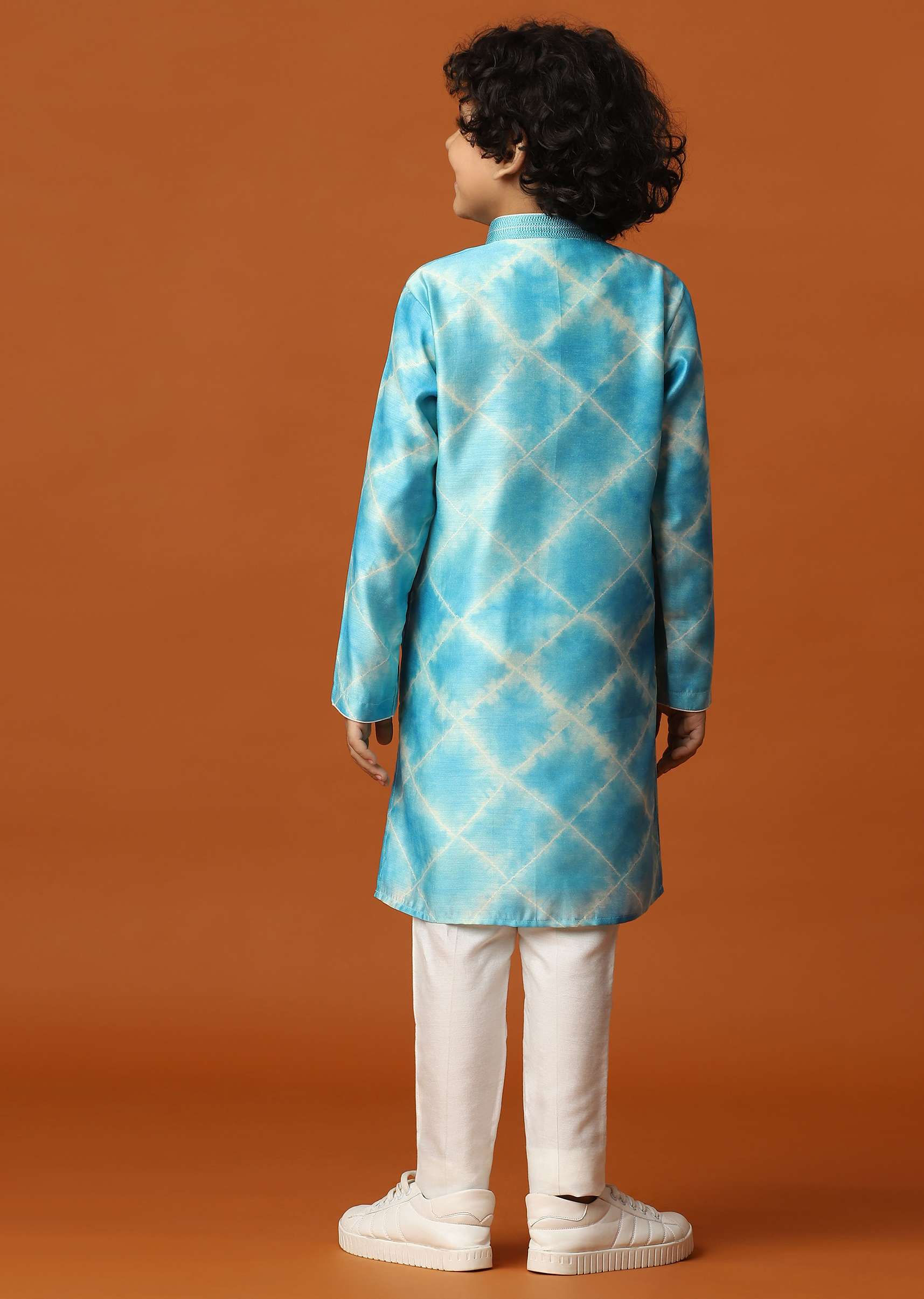 Kalki Sky Blue Boys Kurta Set In Silk With Threadwork And Pearls Around The Yoke For Boys - Image 5