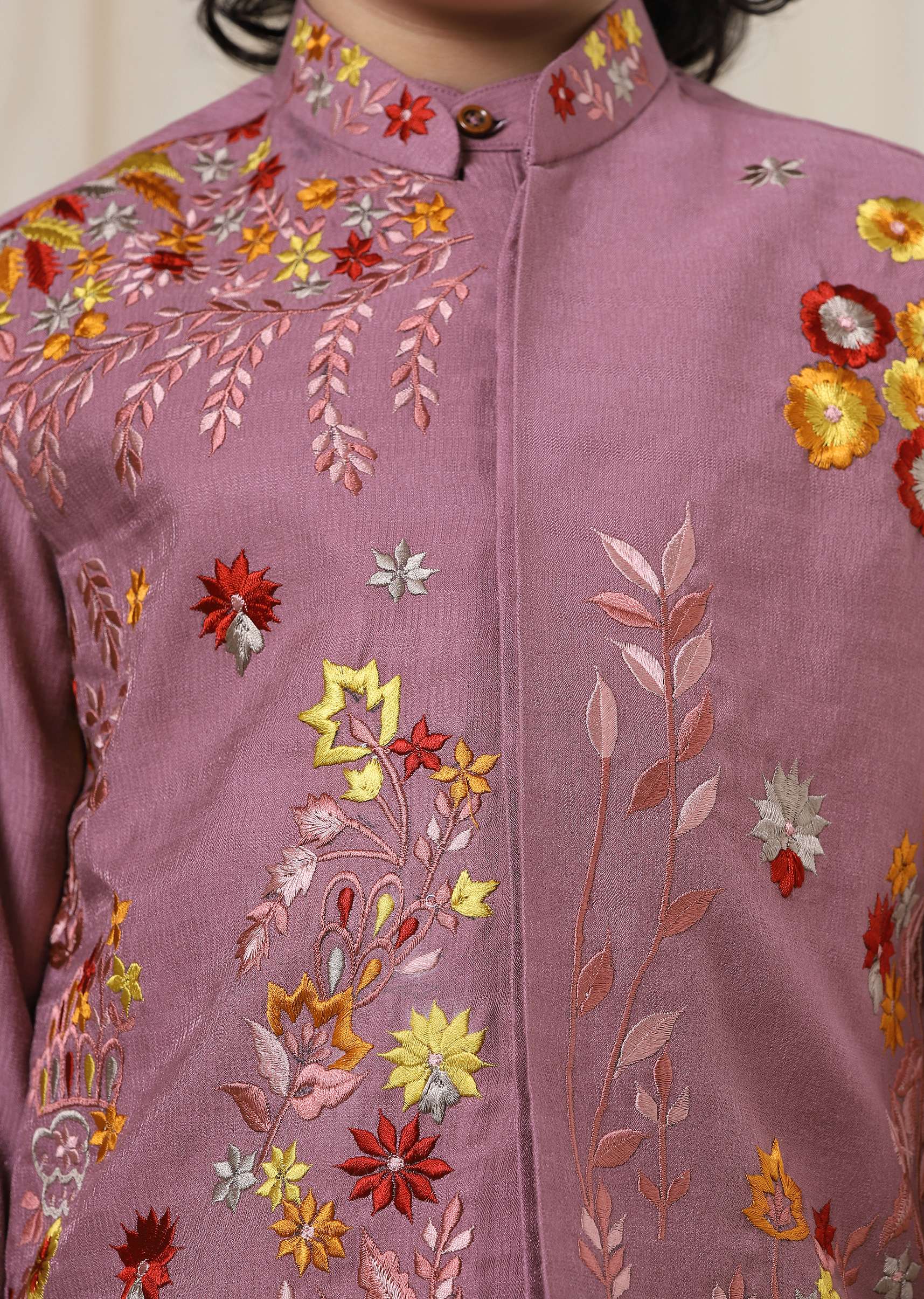 Kalki Wistful Mauve Purple Embroidered Bandi Kurta Set In Silk For Boys - Image 2