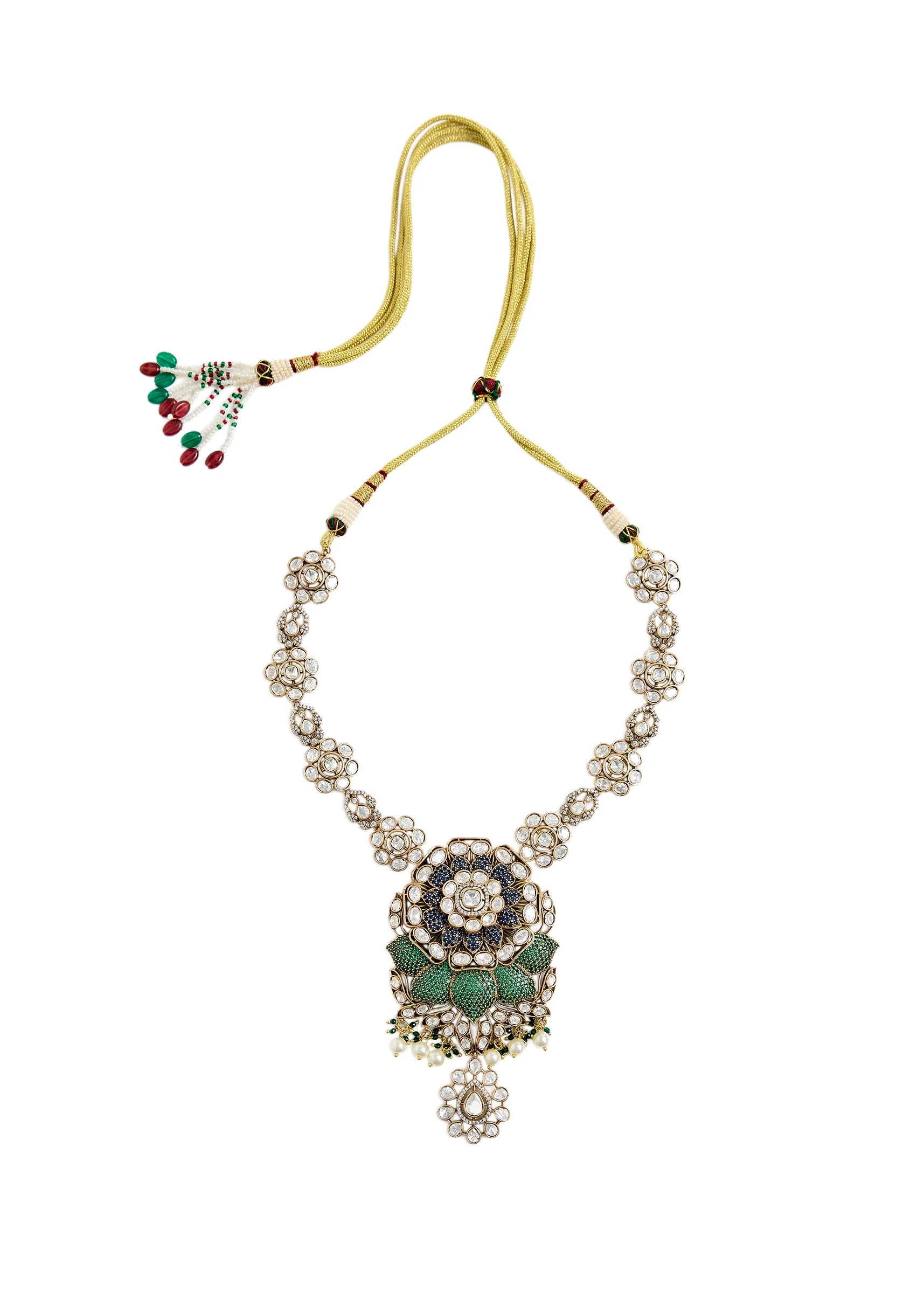 Kundan And Emerald Statement Necklace Set - Image 3