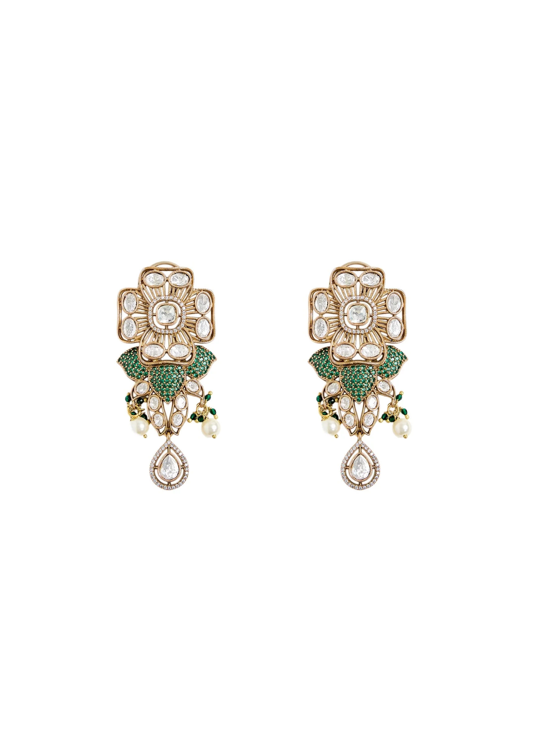 Kundan And Emerald Statement Necklace Set - Image 4