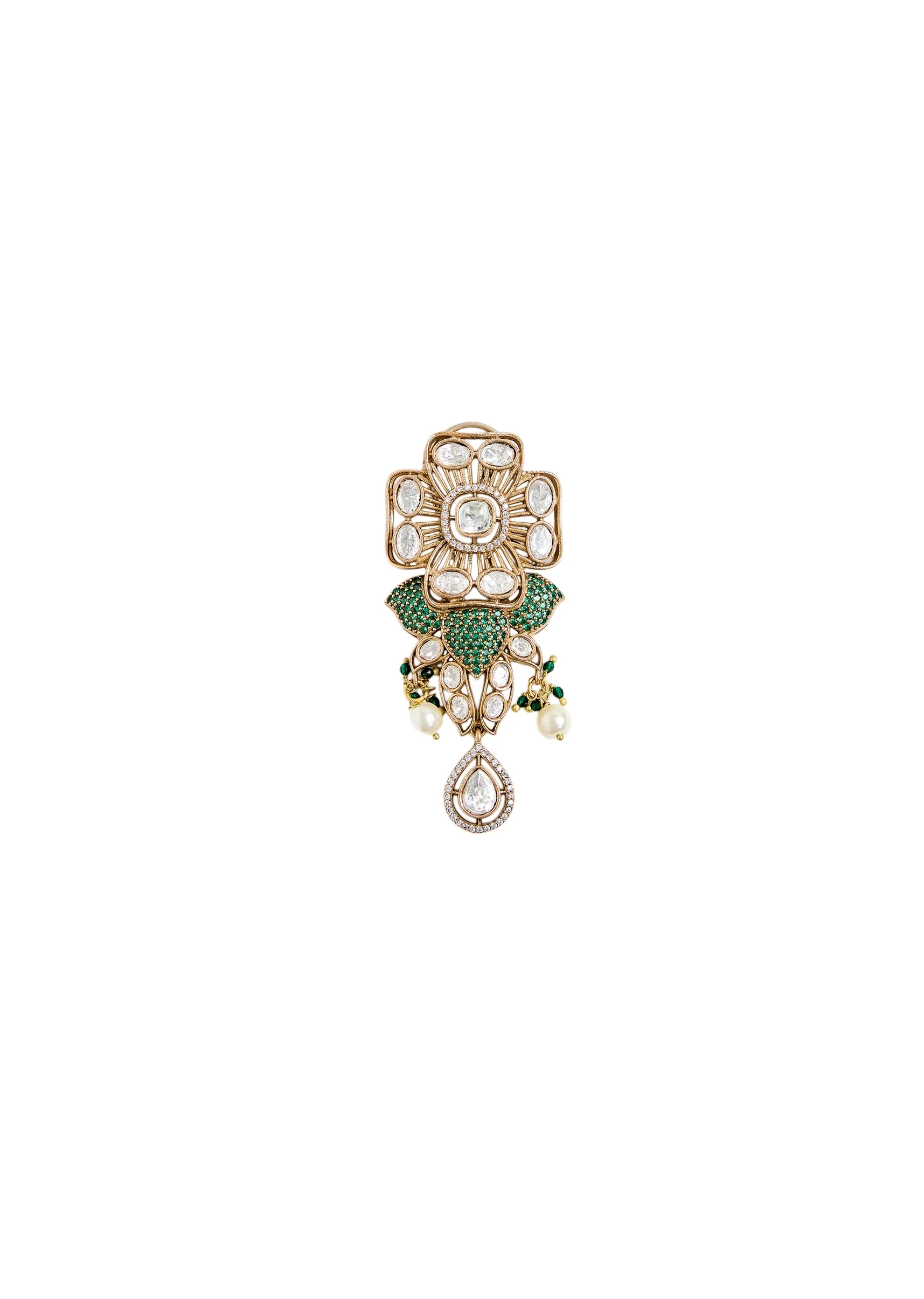 Kundan And Emerald Statement Necklace Set - Image 5
