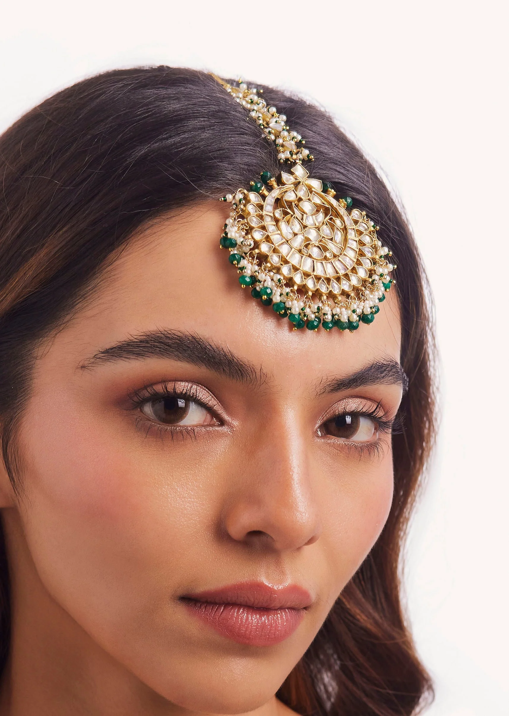 Kundan Polki Maang Tikka With Gold Finish
