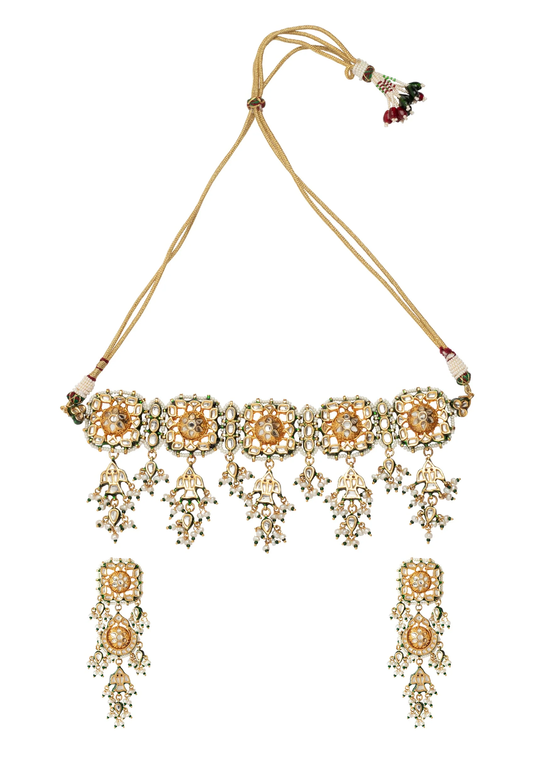 Kundan Polki Necklace Set With Earrings - Image 2